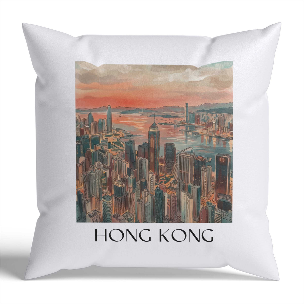 Hong Kong Kissenhülle - Zierkissen Bezug - China - China Kissen bzw. Kissenbezug im Aquarell Stil - favplace