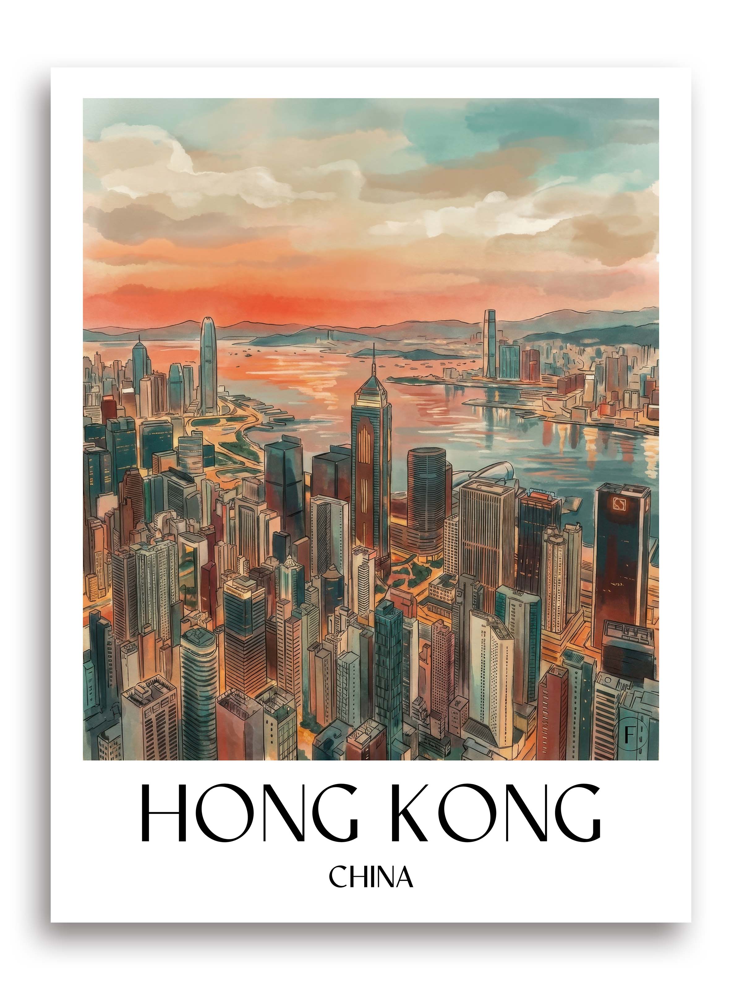 Hong Kong Poster - China Kunstdruck - Aquarell von A4 bis A1 - favplace