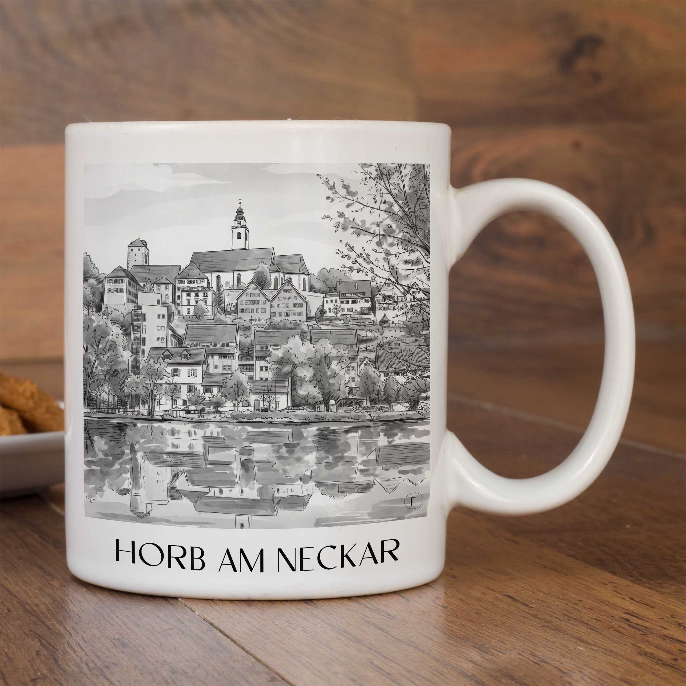 horb-am-neckar-neckartal-deutschland-kaffeebecher-aquarell-schwarz-weiss
