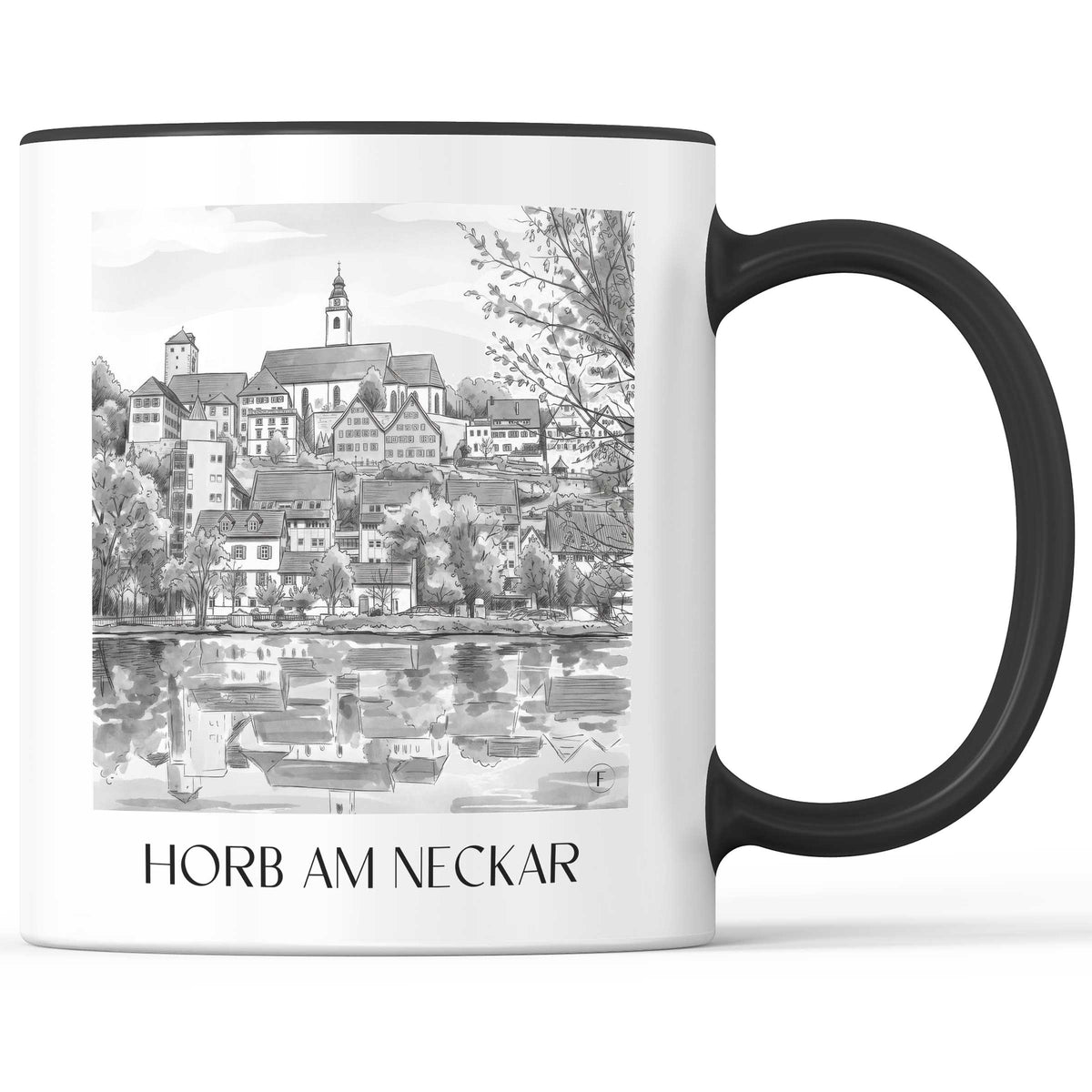 Horb am Neckar Kaffeebecher - Neckartal - Deutschland Becher - Kaffeetasse im Aquarell Schwarz-Weiß Stil - favplace