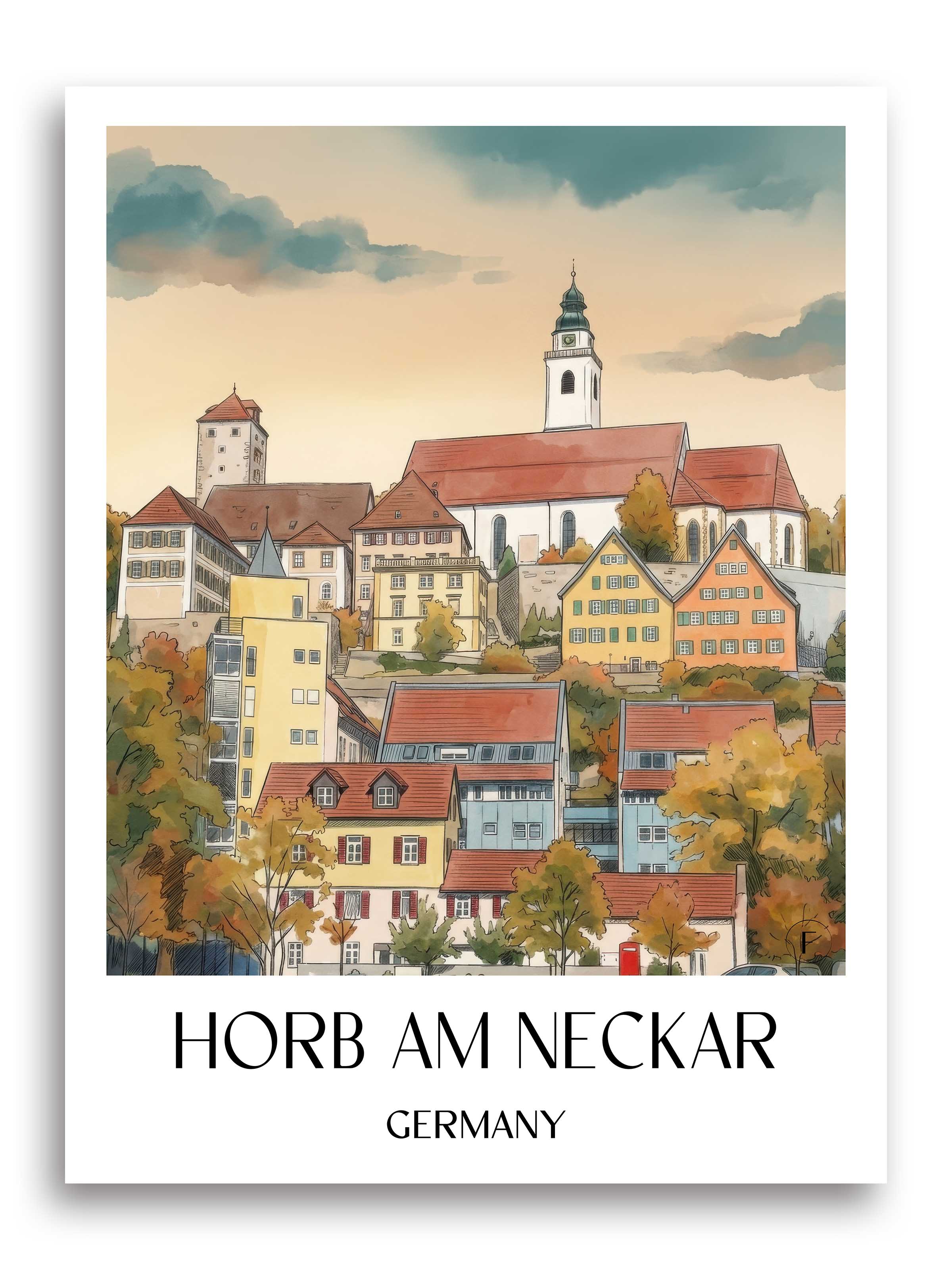 Horb am Neckar Poster - Neckartal - Deutschland Kunstdruck - Aquarell von A4 bis A1 - favplace