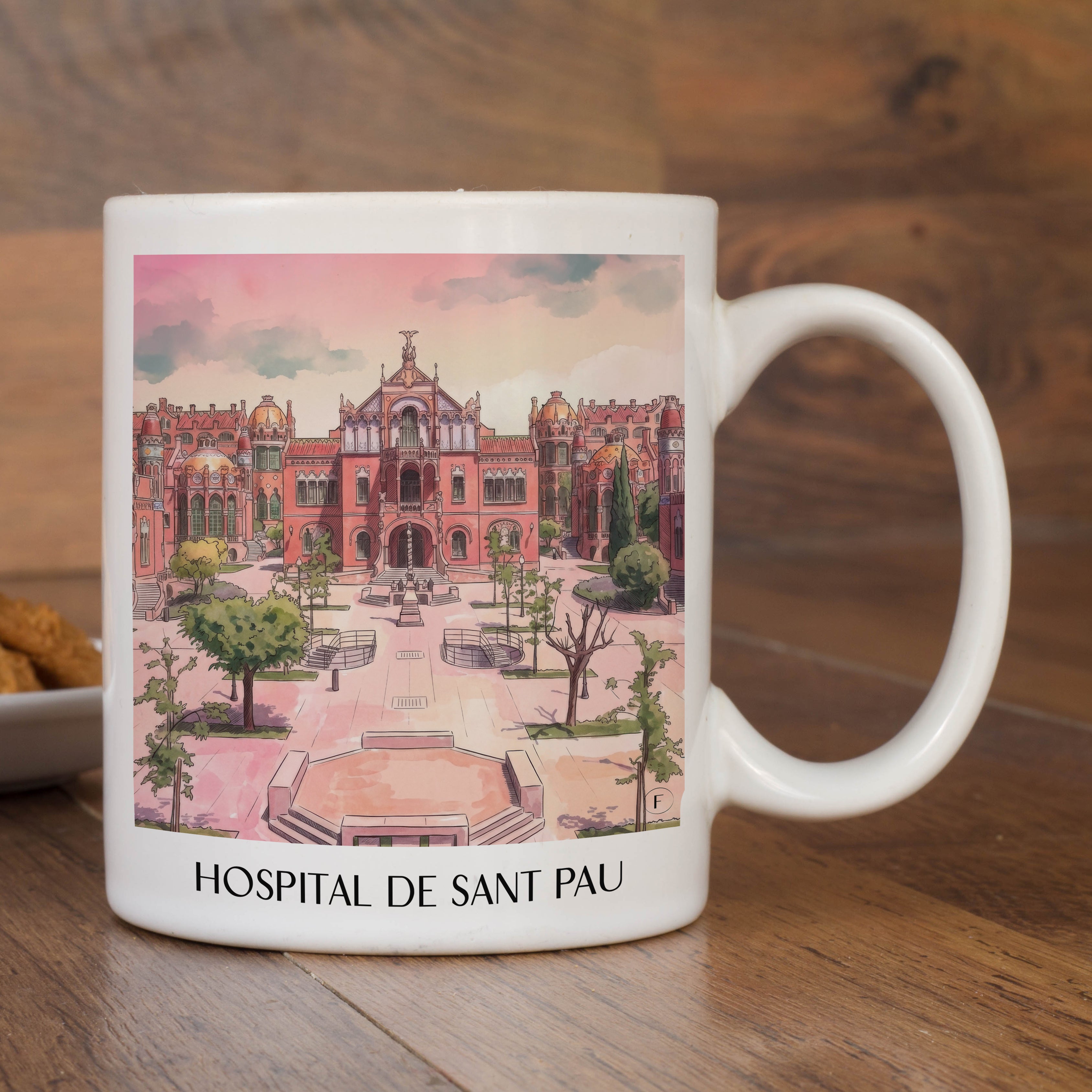 hospital-de-sant-pau-barcelona-spanien-kaffeebecher-aquarell-pink-rosa