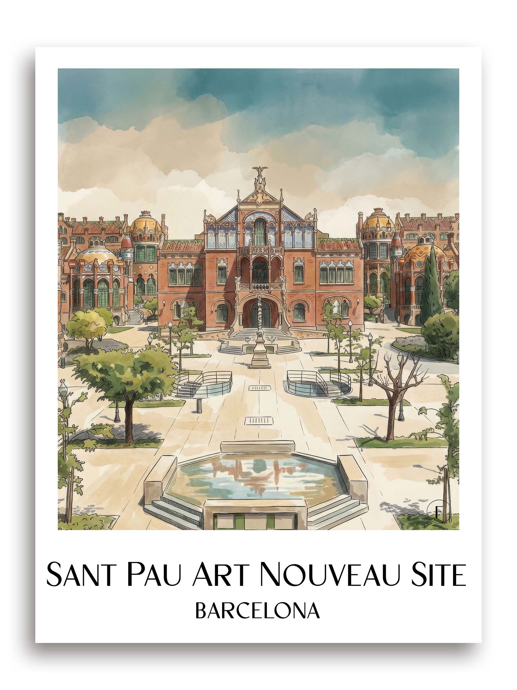 Hospital de Sant Pau Poster - Barcelona - Spanien Kunstdruck - Aquarell von A4 bis A1 - favplace