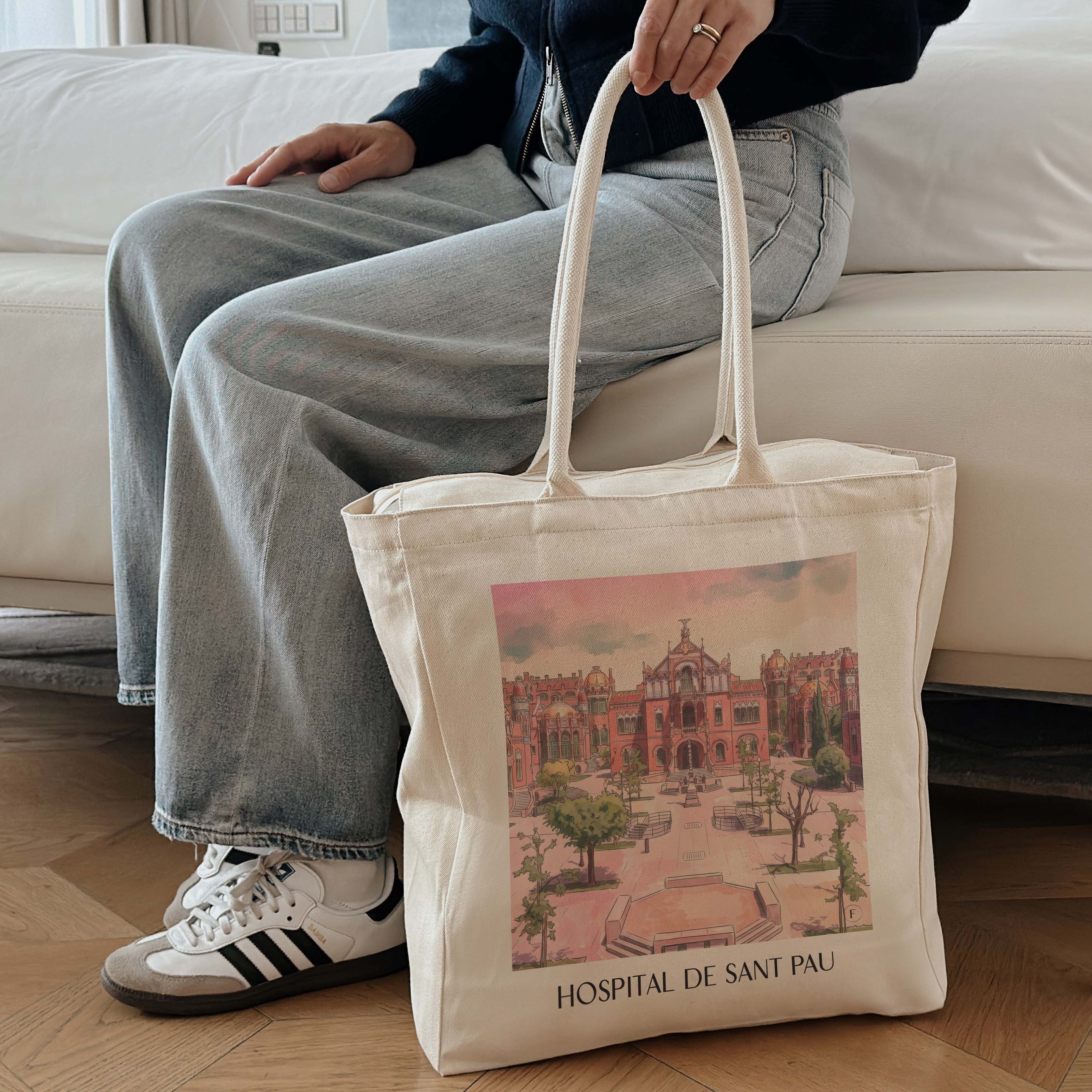 hospital-de-sant-pau-barcelona-spanien-einkaufstasche-aquarell-pink-rosa