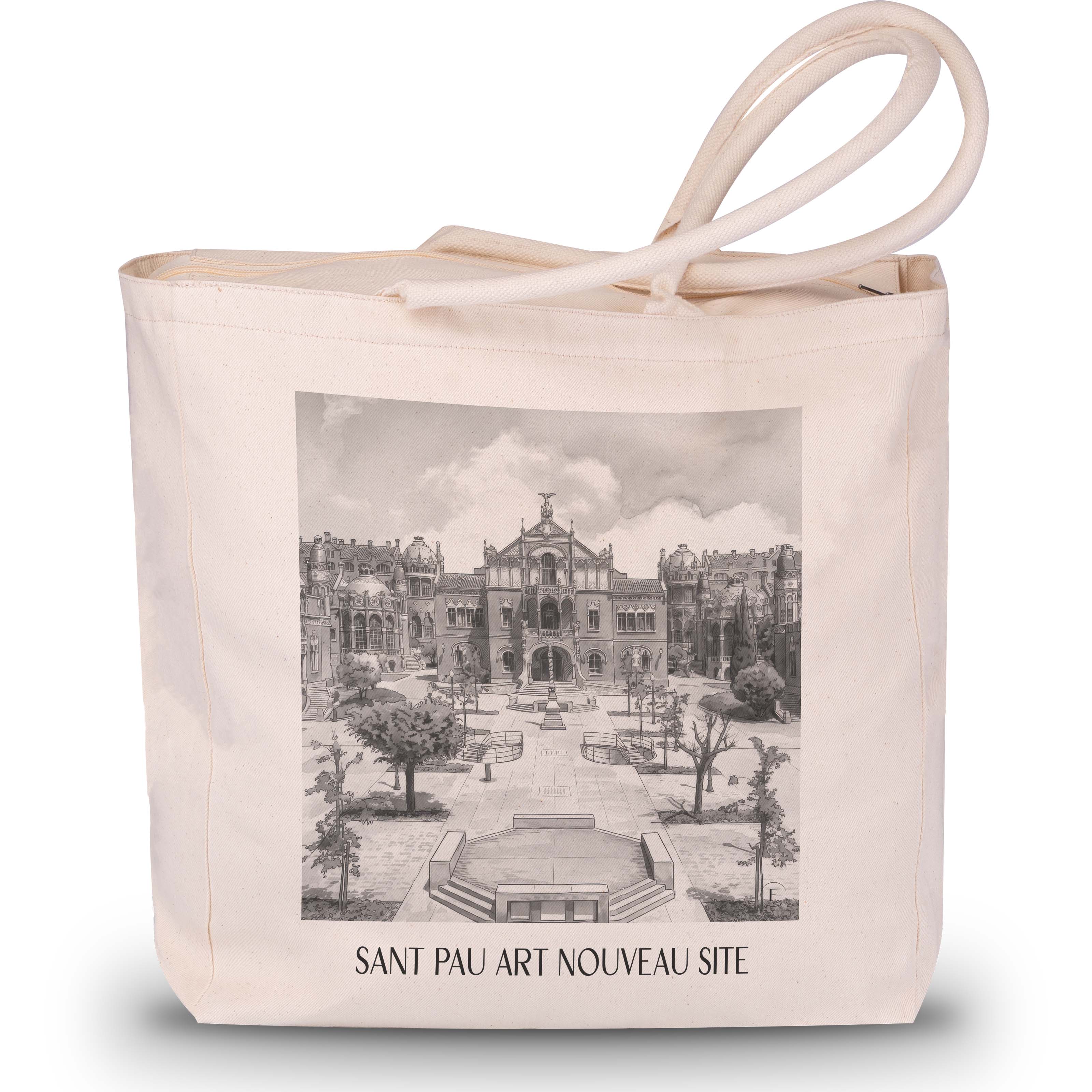 Hospital de Sant Pau Shopping Tasche - Barcelona - Spanien Tote Bag - Einkaufstasche im Aquarell Schwarz-Weiß Stil - favplace