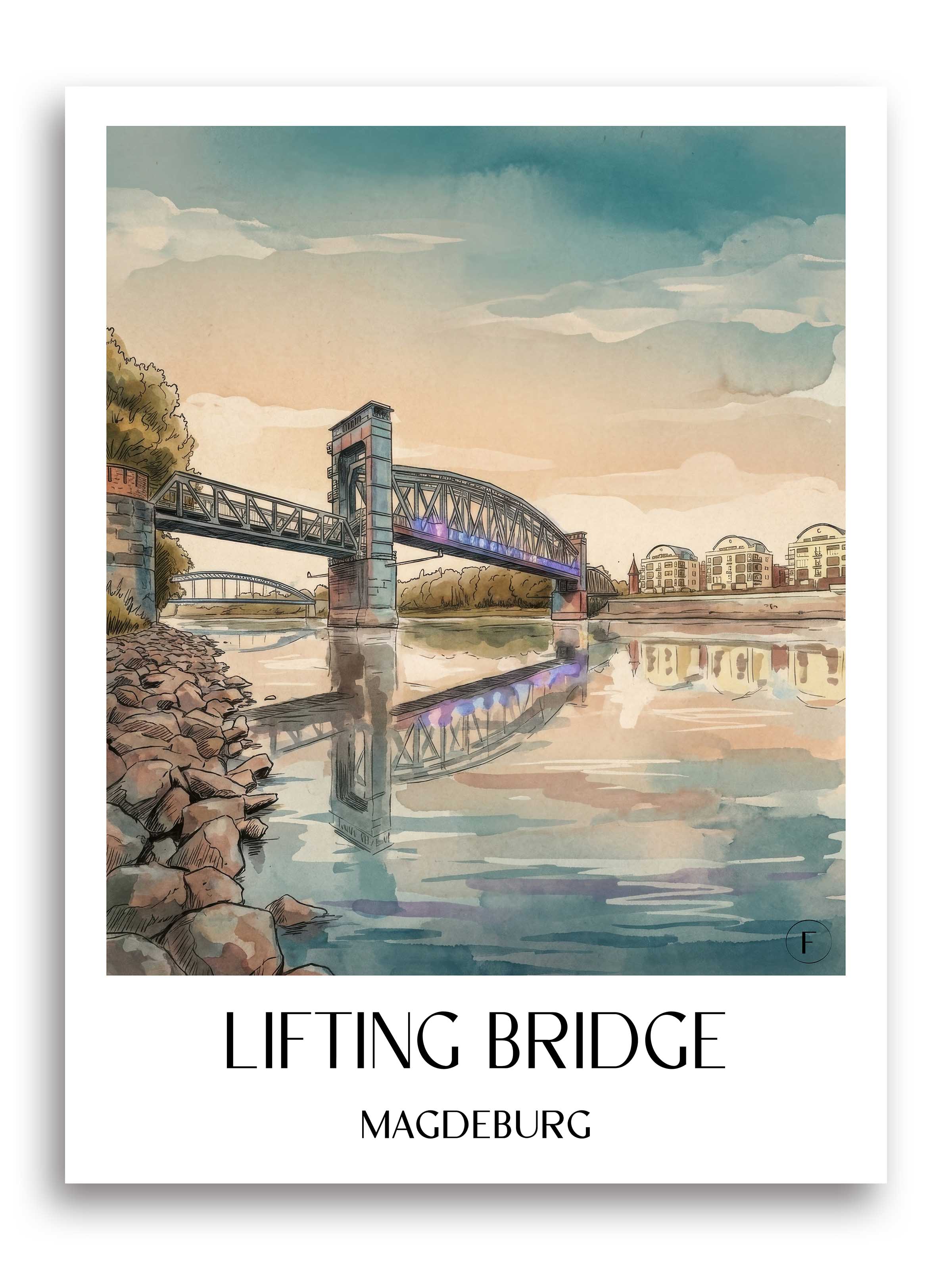 Hubbrücke Poster - Magdeburg - Deutschland Kunstdruck - Aquarell von A4 bis A1 - favplace