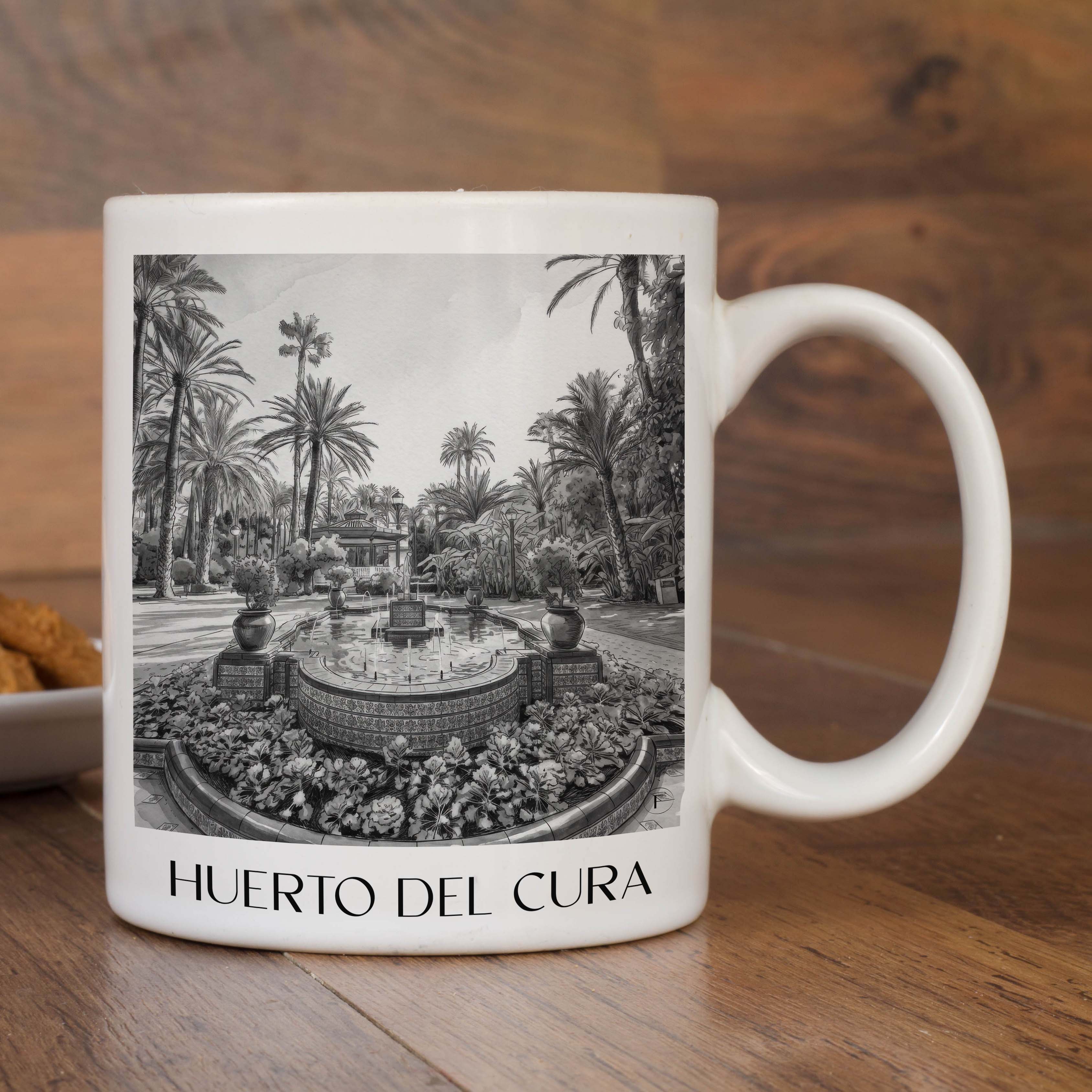 huerto-del-cura-elche-spanien-kaffeebecher-aquarell-schwarz-weiss
