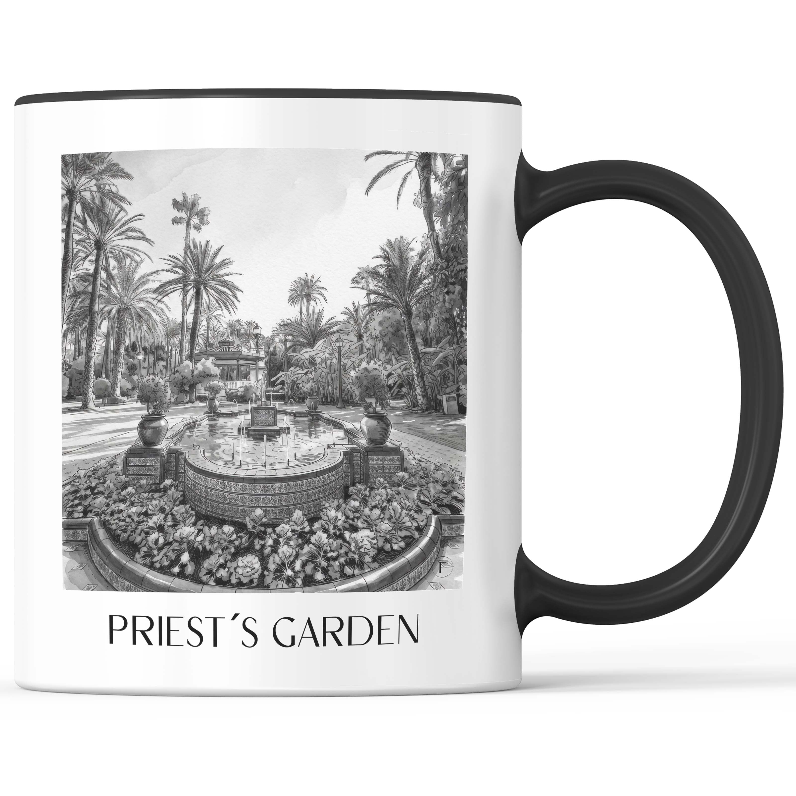 Huerto del Cura Kaffeebecher - Elche - Spanien Becher - Kaffeetasse im Aquarell Schwarz-Weiß Stil - favplace