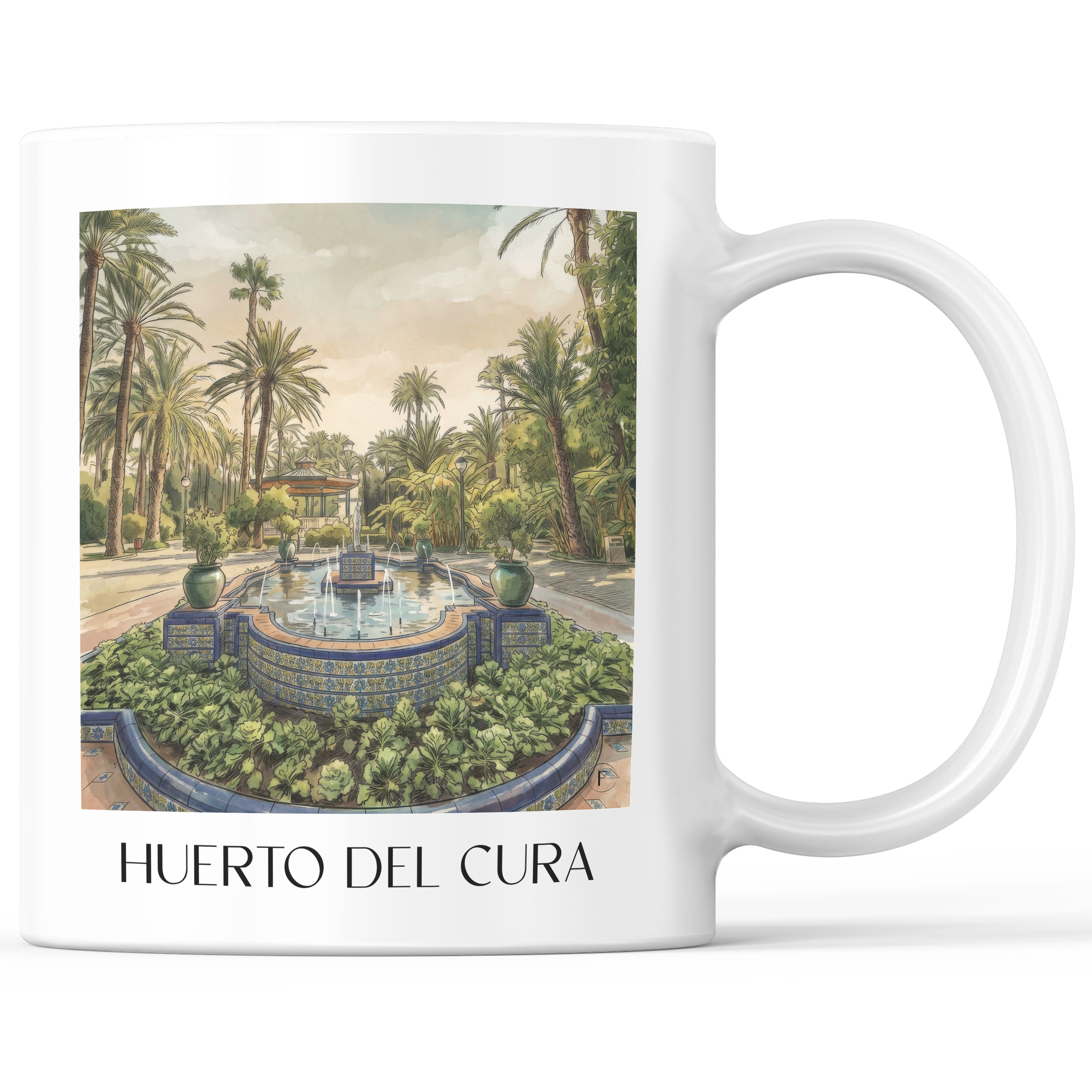 Huerto del Cura Kaffeebecher - Elche - Spanien Becher - Kaffeetasse im Aquarell Stil - favplace
