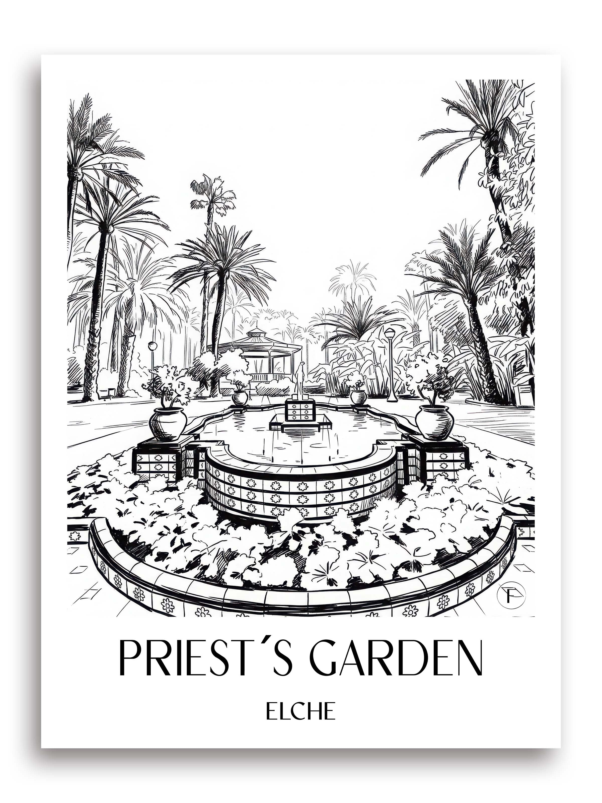 Huerto del Cura Poster - Elche - Spanien Kunstdruck - Skizze von A4 bis A1 - favplace