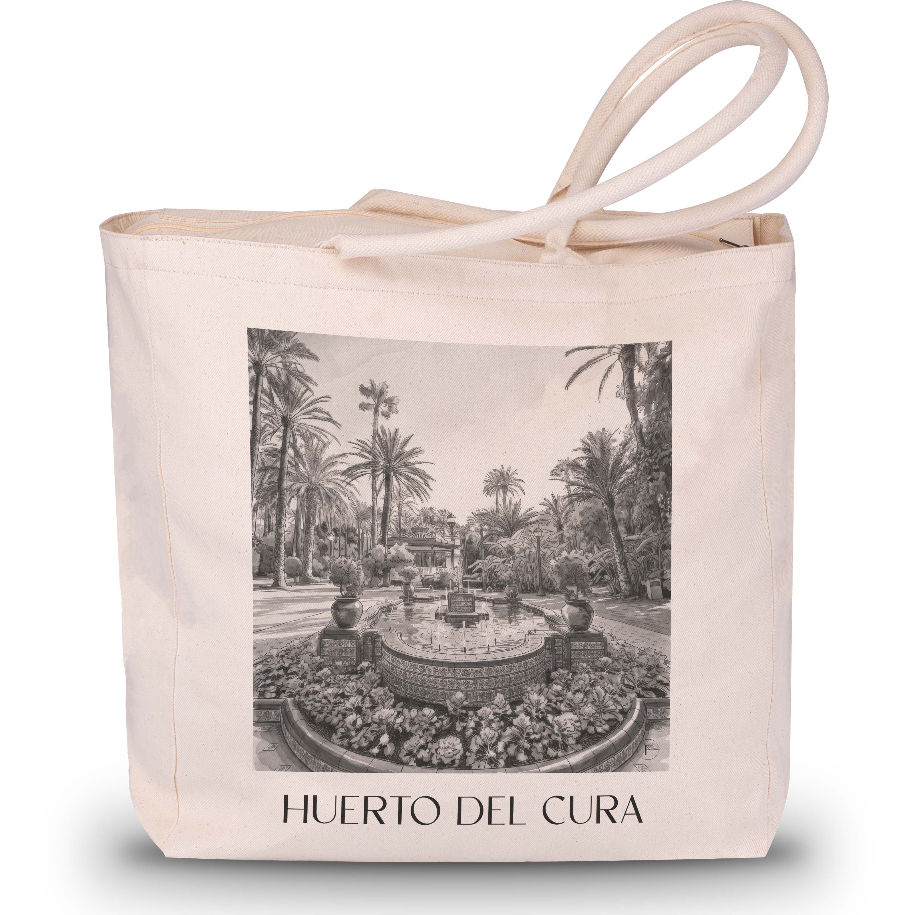 huerto-del-cura-elche-spanien-einkaufstasche-aquarell-schwarz-weiss
