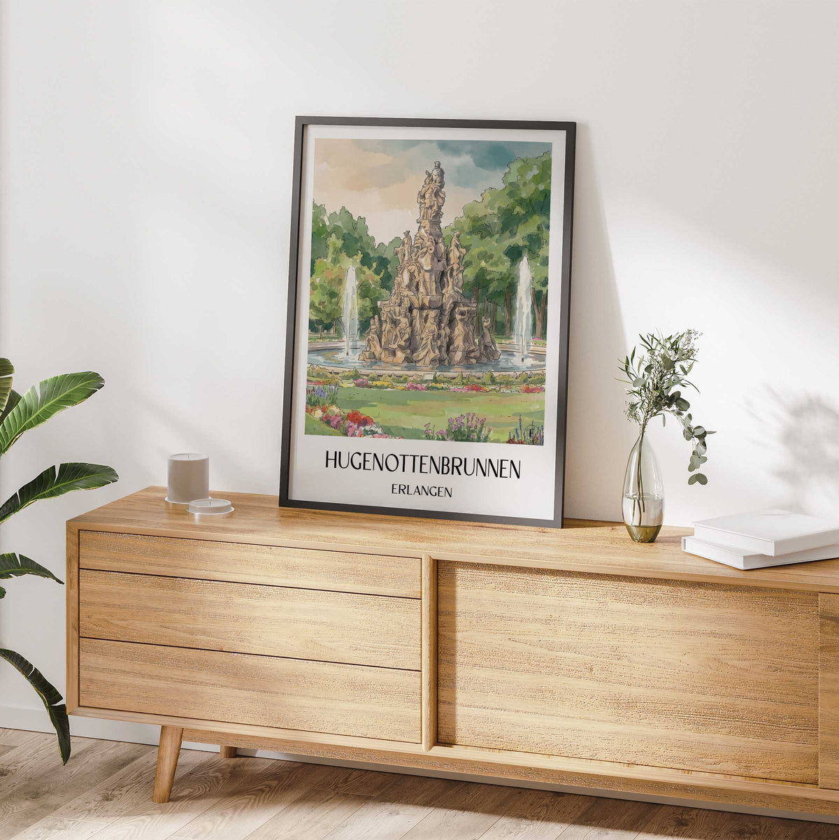 hugenottenbrunnen-erlangen-deutschland-poster-aquarell