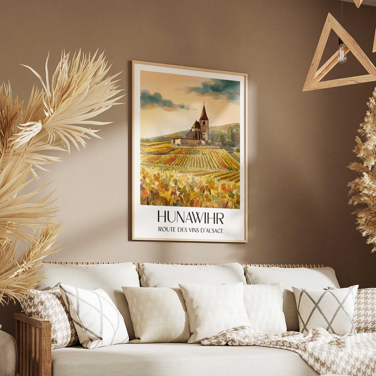 hunawihr-route-des-vins-d'alsace-frankreich-poster-aquarell