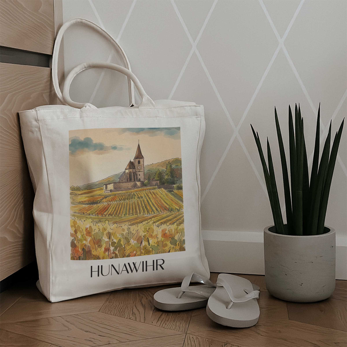 hunawihr-route-des-vins-d'alsace-frankreich-einkaufstasche-aquarell