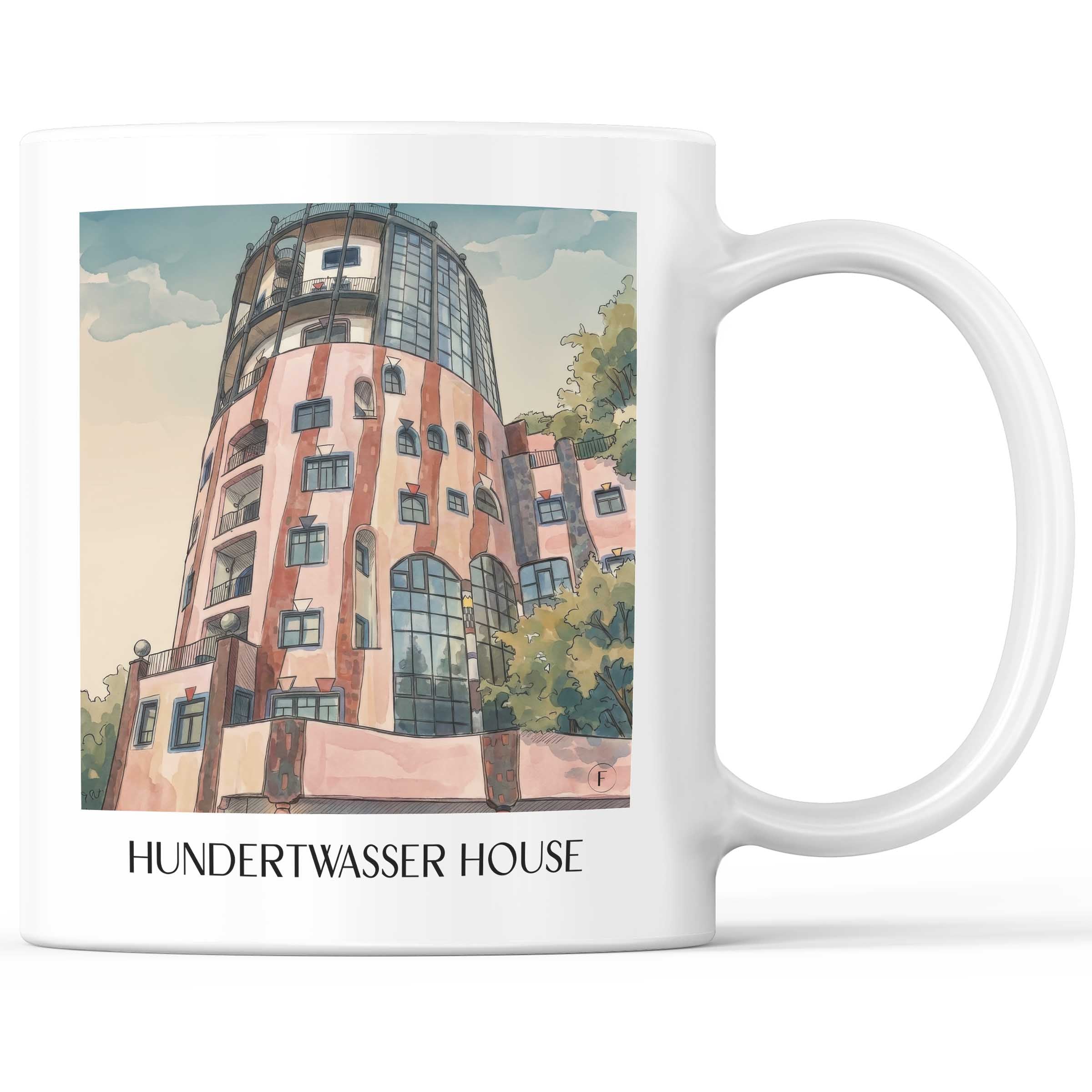 Hundertwasserhaus Kaffeebecher - Magdeburg - Deutschland Becher - Kaffeetasse im Aquarell Stil - favplace