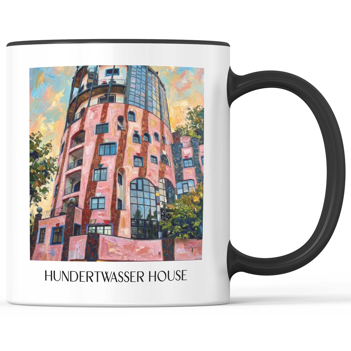 Hundertwasserhaus Kaffeebecher - Magdeburg - Deutschland Becher - Kaffeetasse im Ölgemälde Stil - favplace