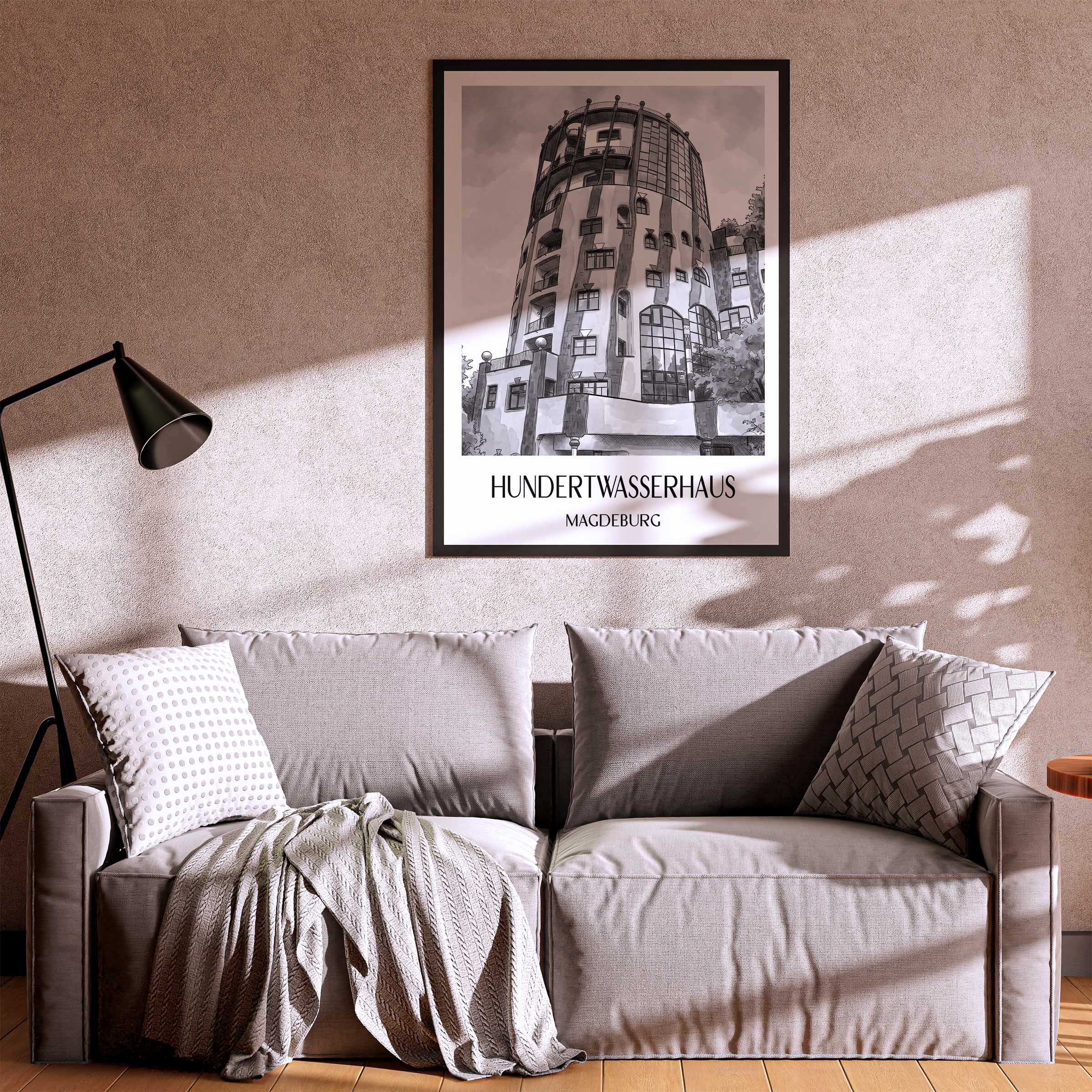 hundertwasserhaus-magdeburg-deutschland-poster-aquarell-schwarz-weiss