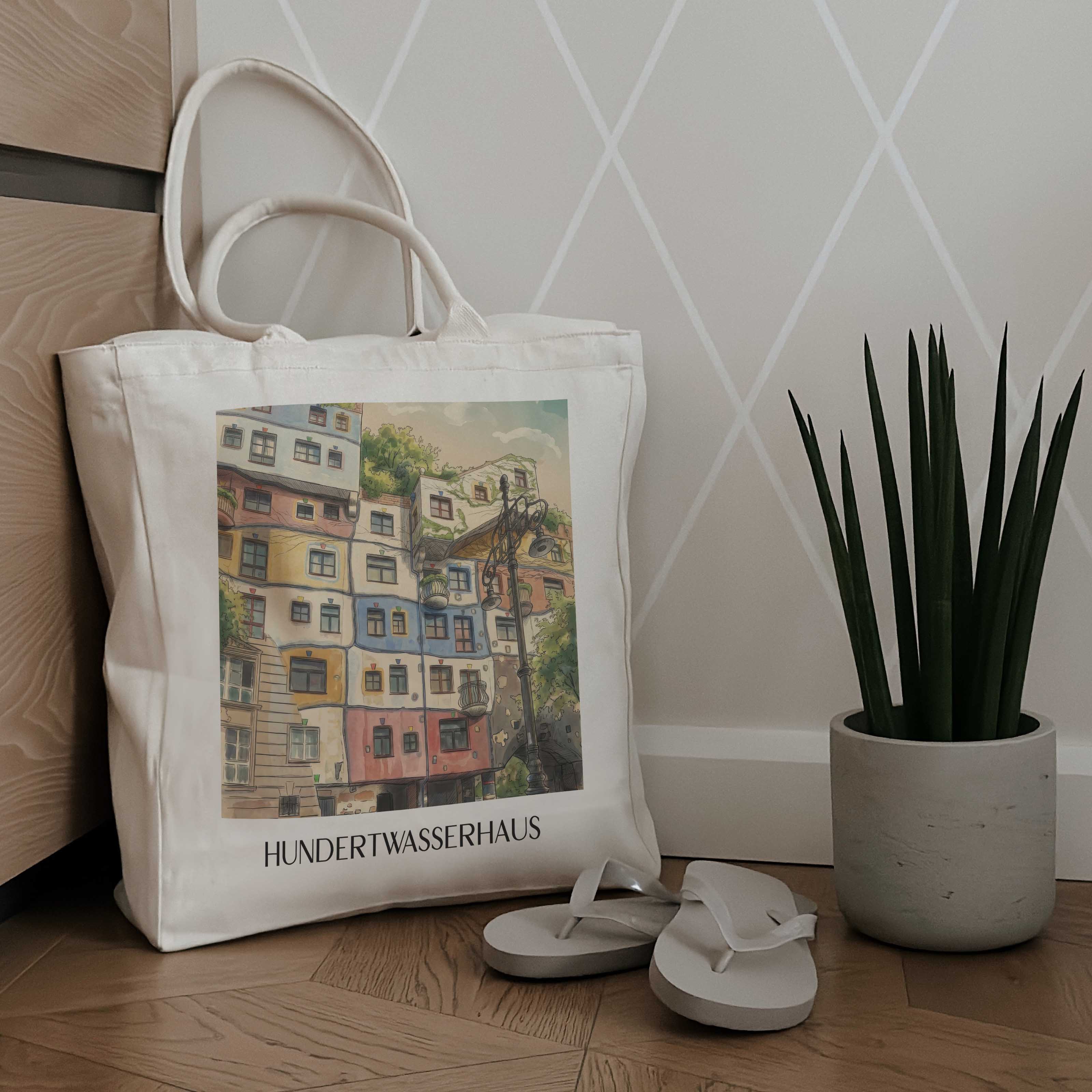 hundertwasserhaus-wien-österreich-einkaufstasche-aquarell
