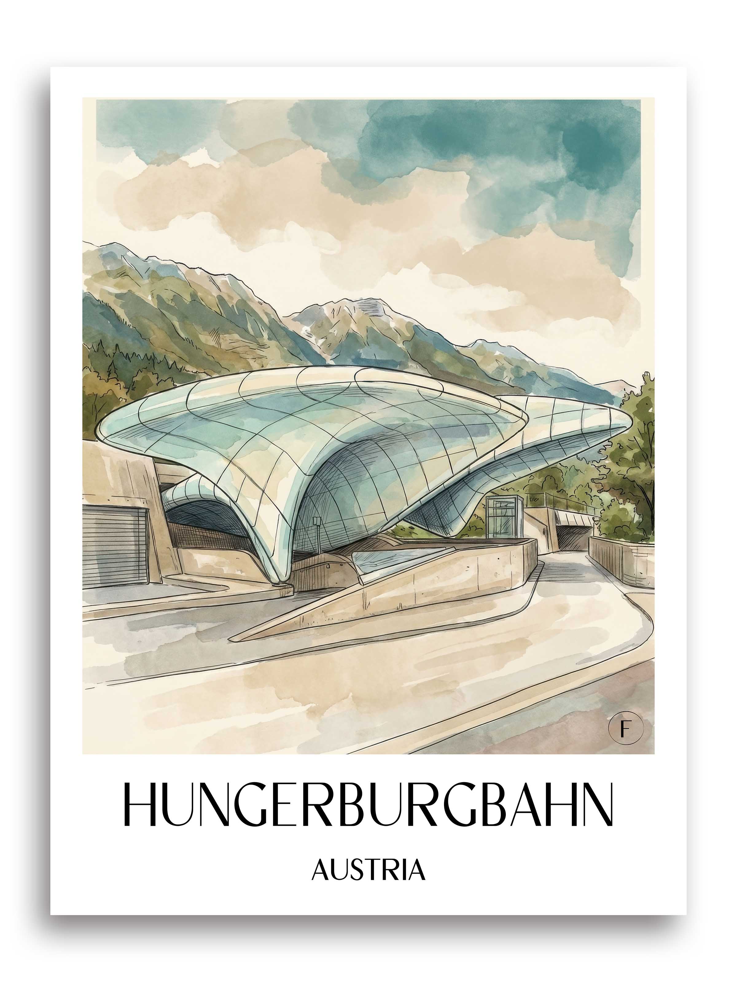 Hungerburgbahn Poster - Innsbruck - Österreich Kunstdruck - Aquarell von A4 bis A1 - favplace