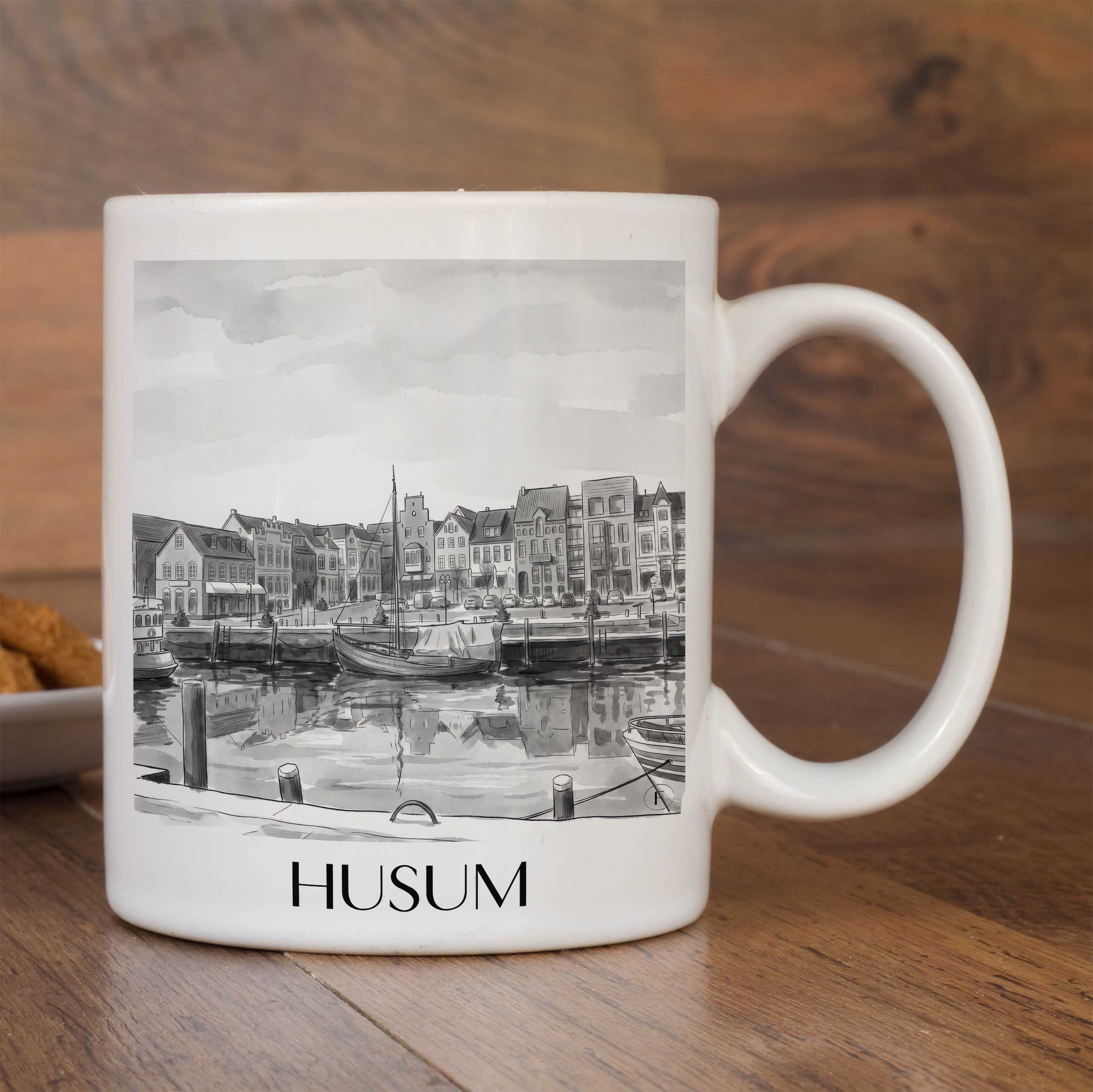 husum-nordfriesland-deutschland-kaffeebecher-aquarell-schwarz-weiss