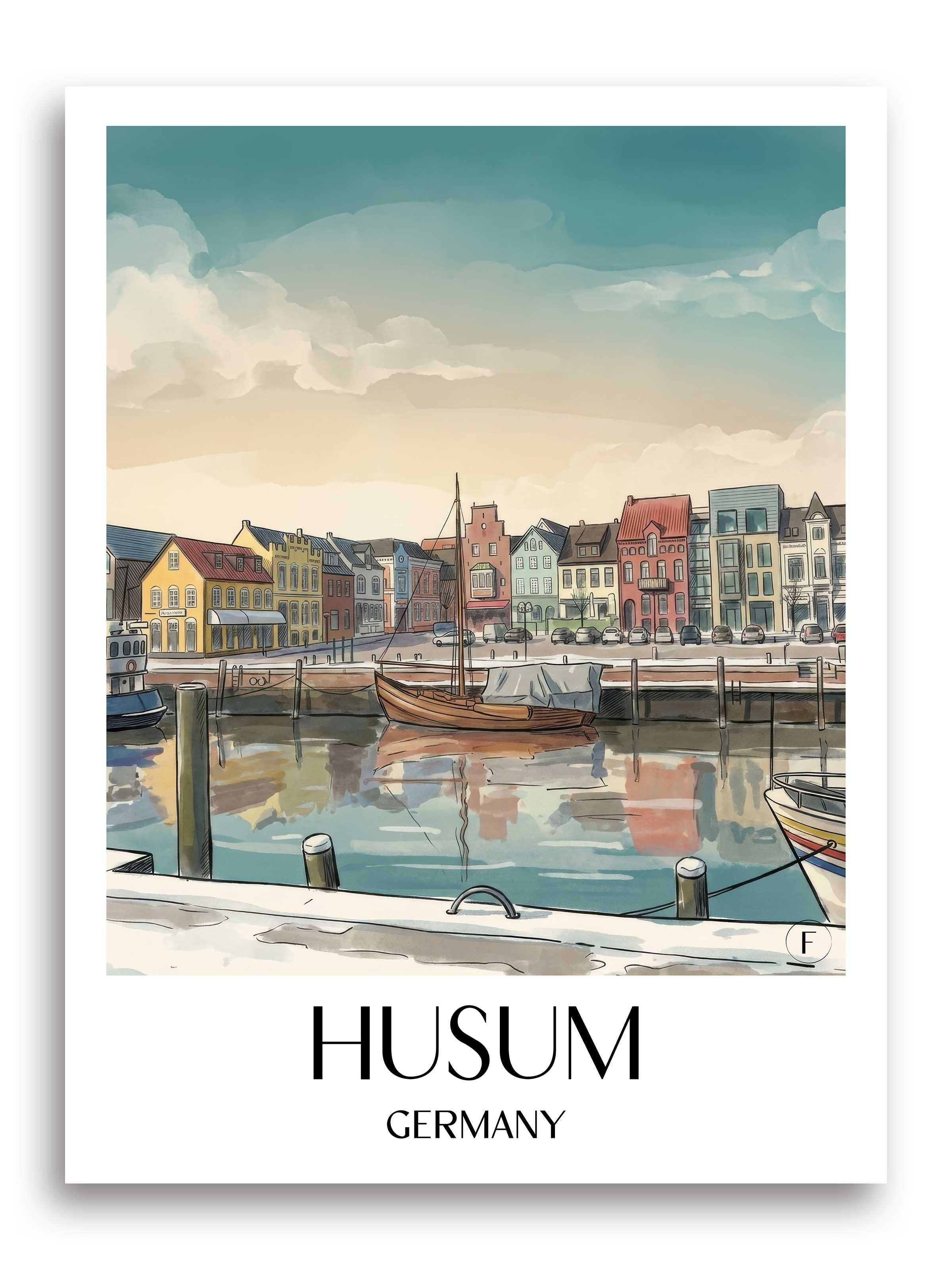 Husum Poster - Nordfriesland - Deutschland Kunstdruck - Aquarell von A4 bis A1 - favplace