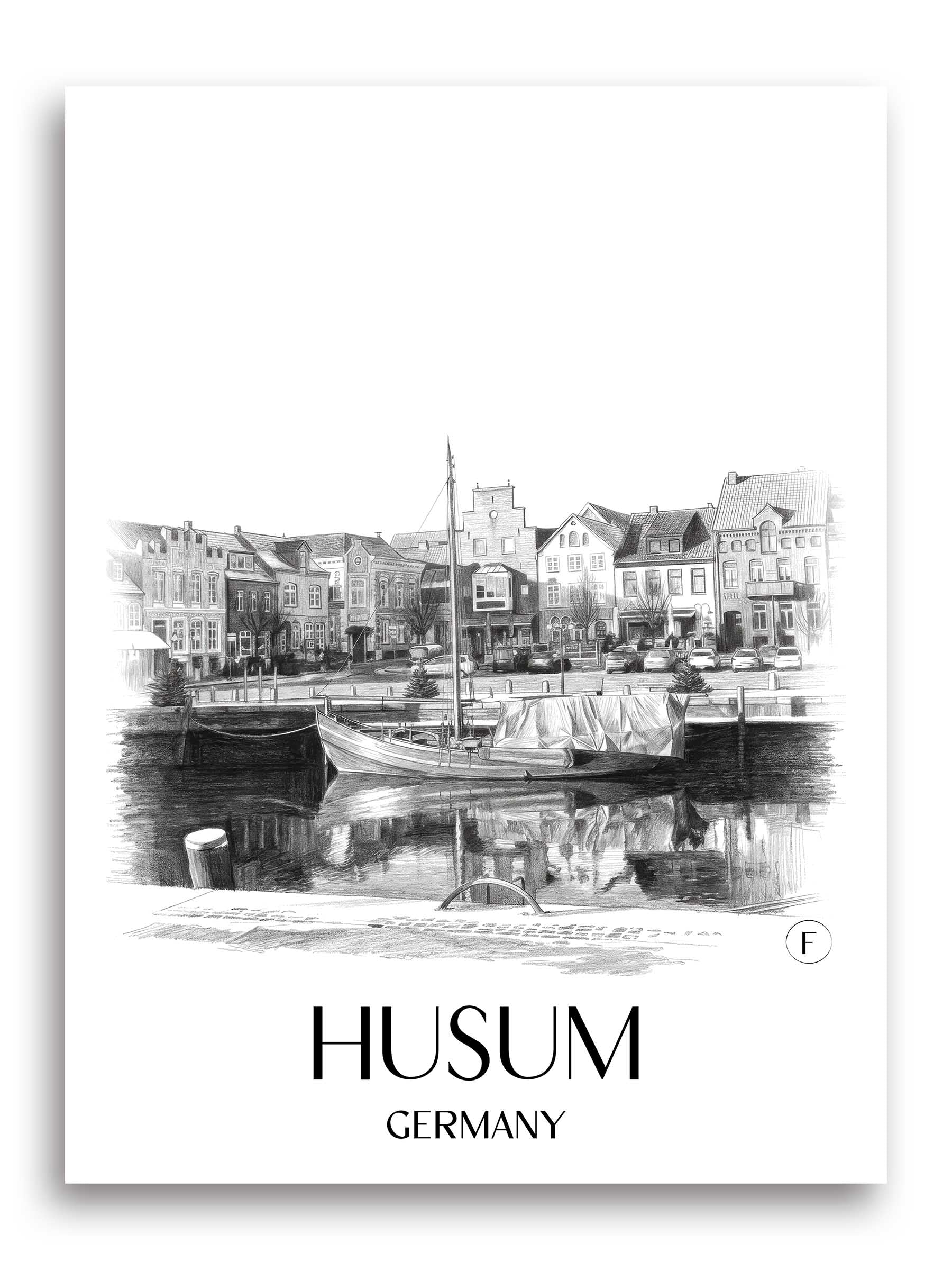 Husum Poster - Nordfriesland - Deutschland Kunstdruck - Zeichnung von A4 bis A1
