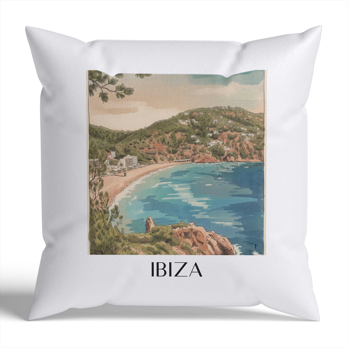 Ibiza Kissenhülle - Zierkissen Bezug - Spanien - Spanien Kissen bzw. Kissenbezug im Aquarell Stil - favplace