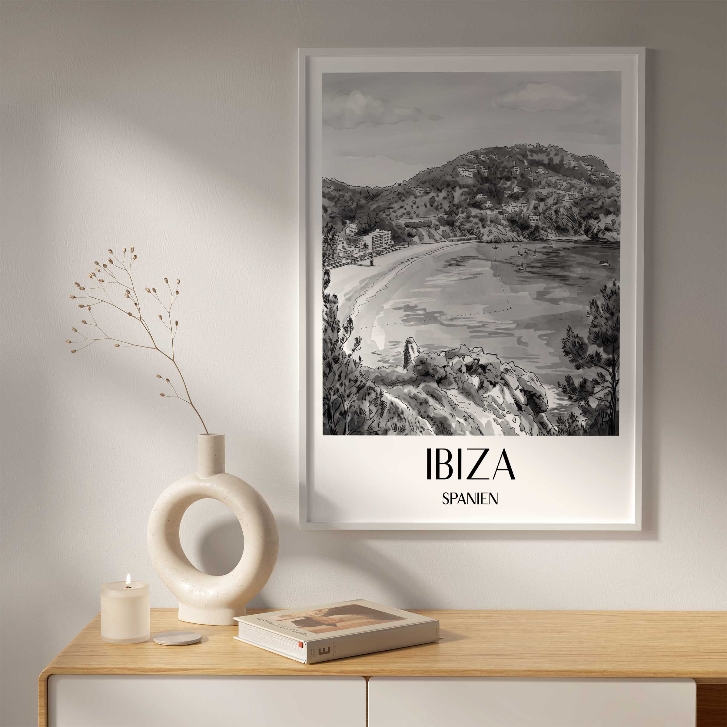 ibiza-spanien-poster-aquarell-schwarz-weiss
