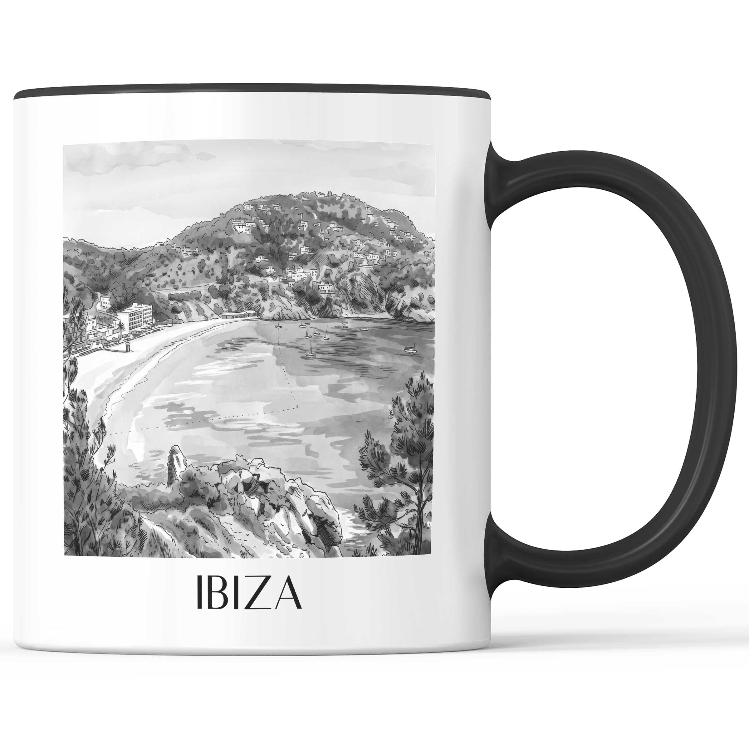ibiza-spanien-kaffeebecher-aquarell-schwarz-weiss