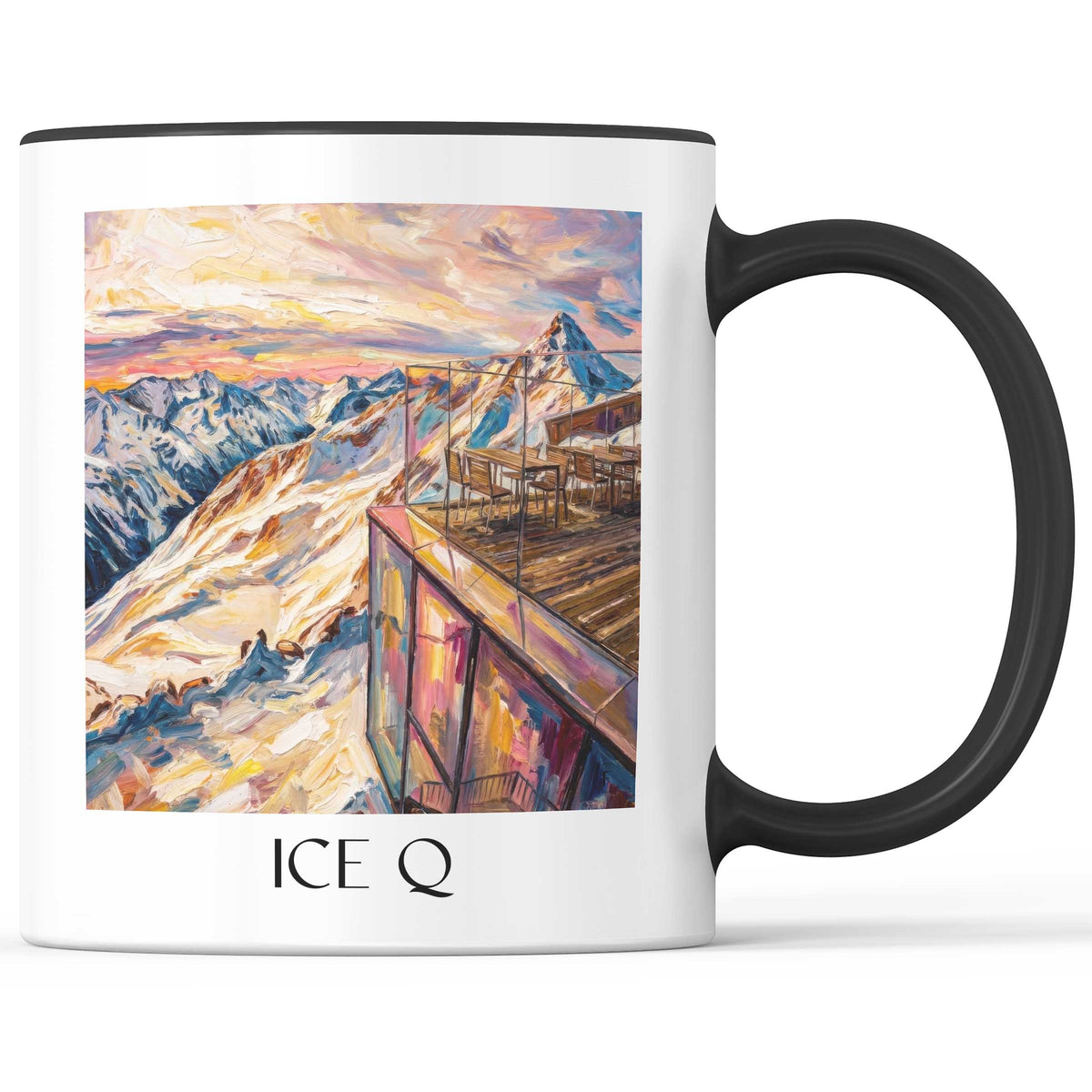 Ice Q Kaffeebecher - Sölden - Österreich Becher - Kaffeetasse im Ölgemälde Stil - favplace