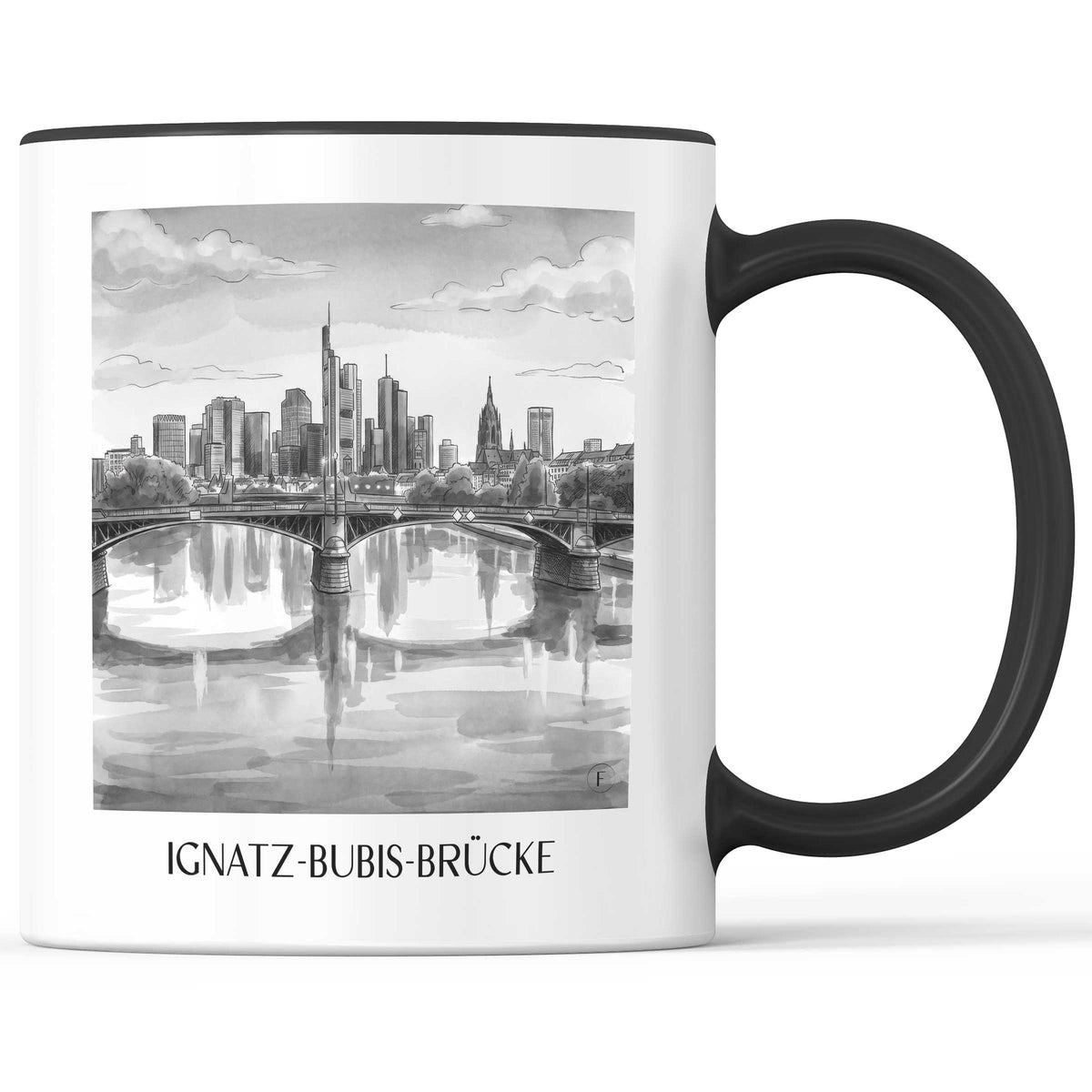 ignatz-bubis-brücke-frankfurt-deutschland-kaffeebecher-aquarell-schwarz-weiss