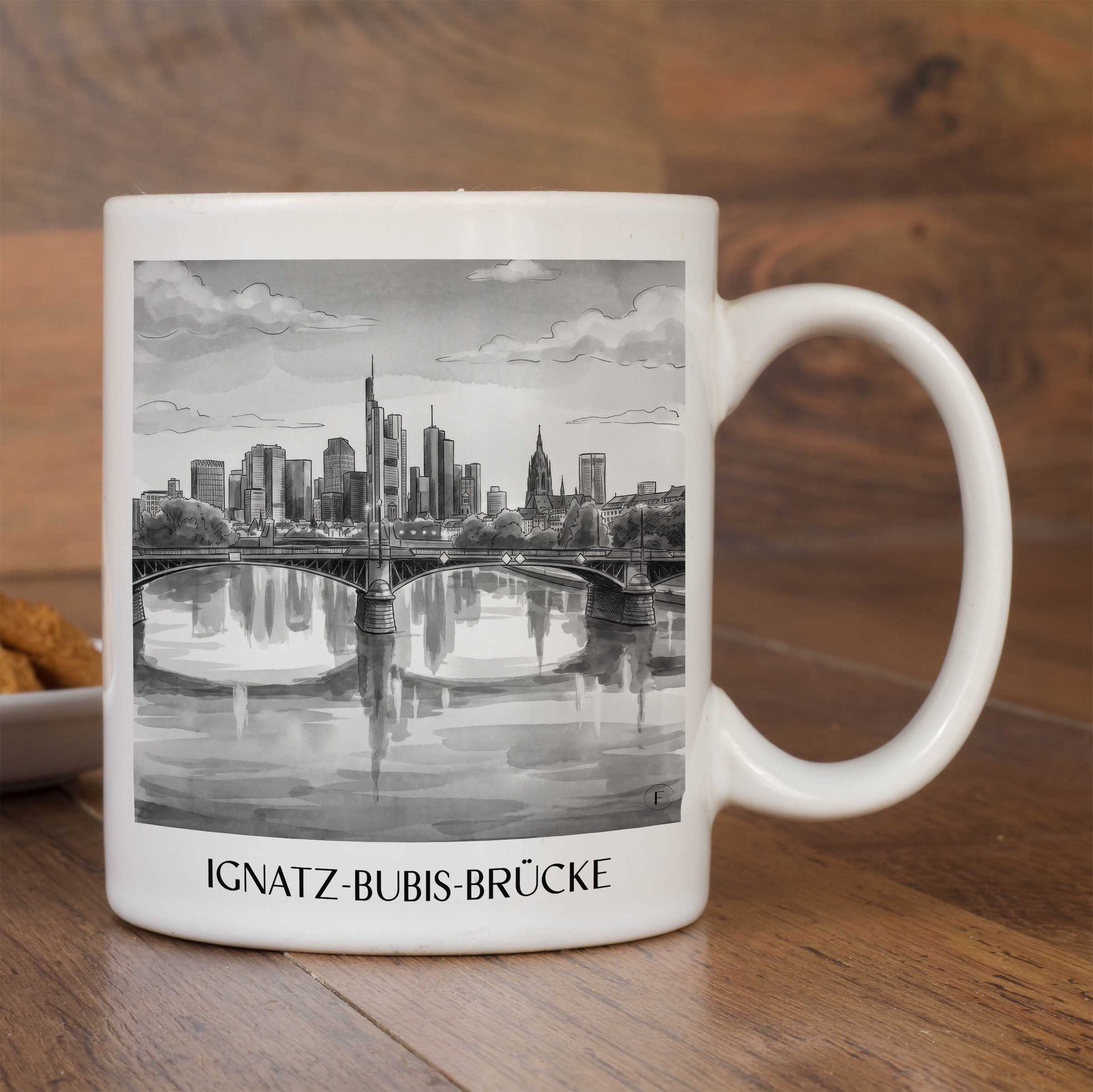 ignatz-bubis-brücke-frankfurt-deutschland-kaffeebecher-aquarell-schwarz-weiss