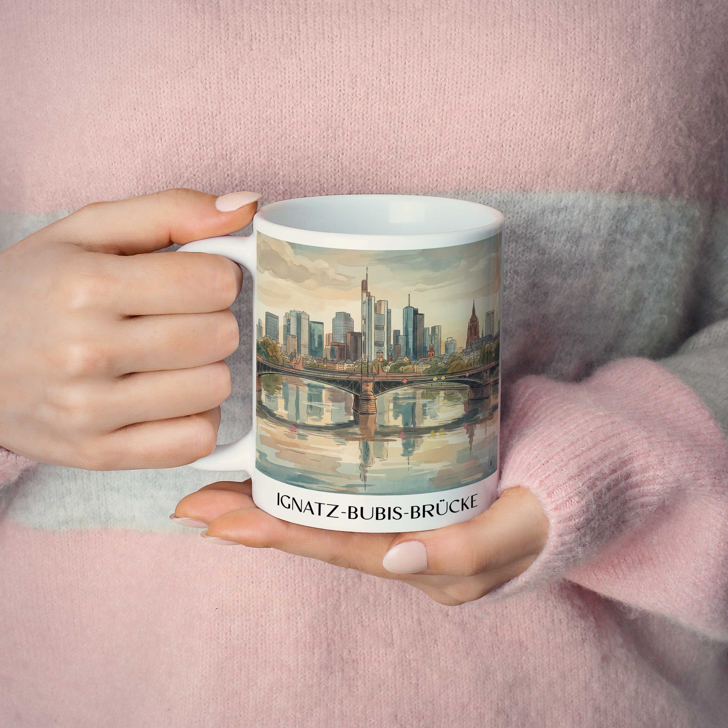 ignatz-bubis-brücke-frankfurt-deutschland-kaffeebecher-aquarell