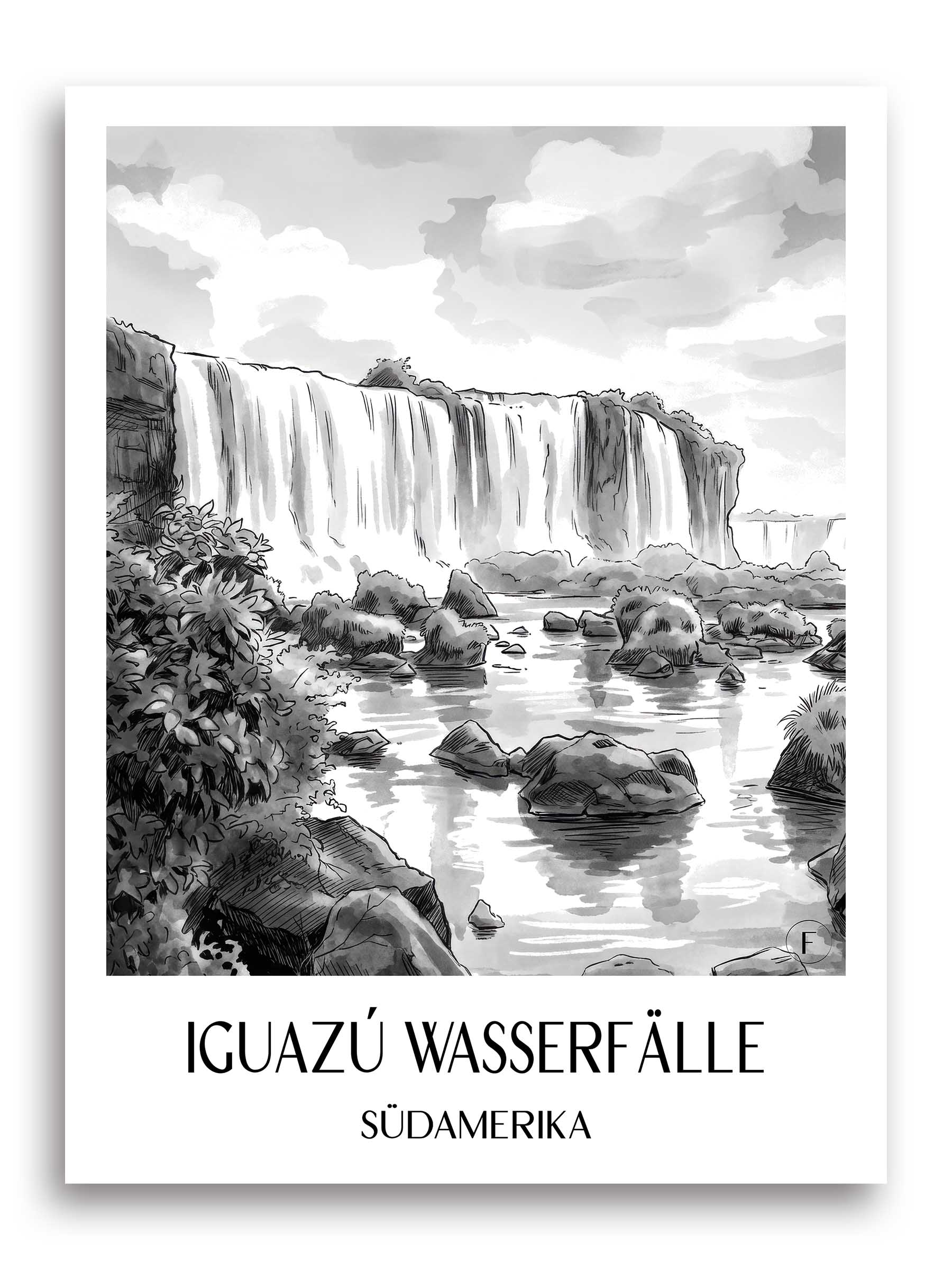 iguazú-wasserfälle-südamerika-poster-aquarell-schwarz-weiss