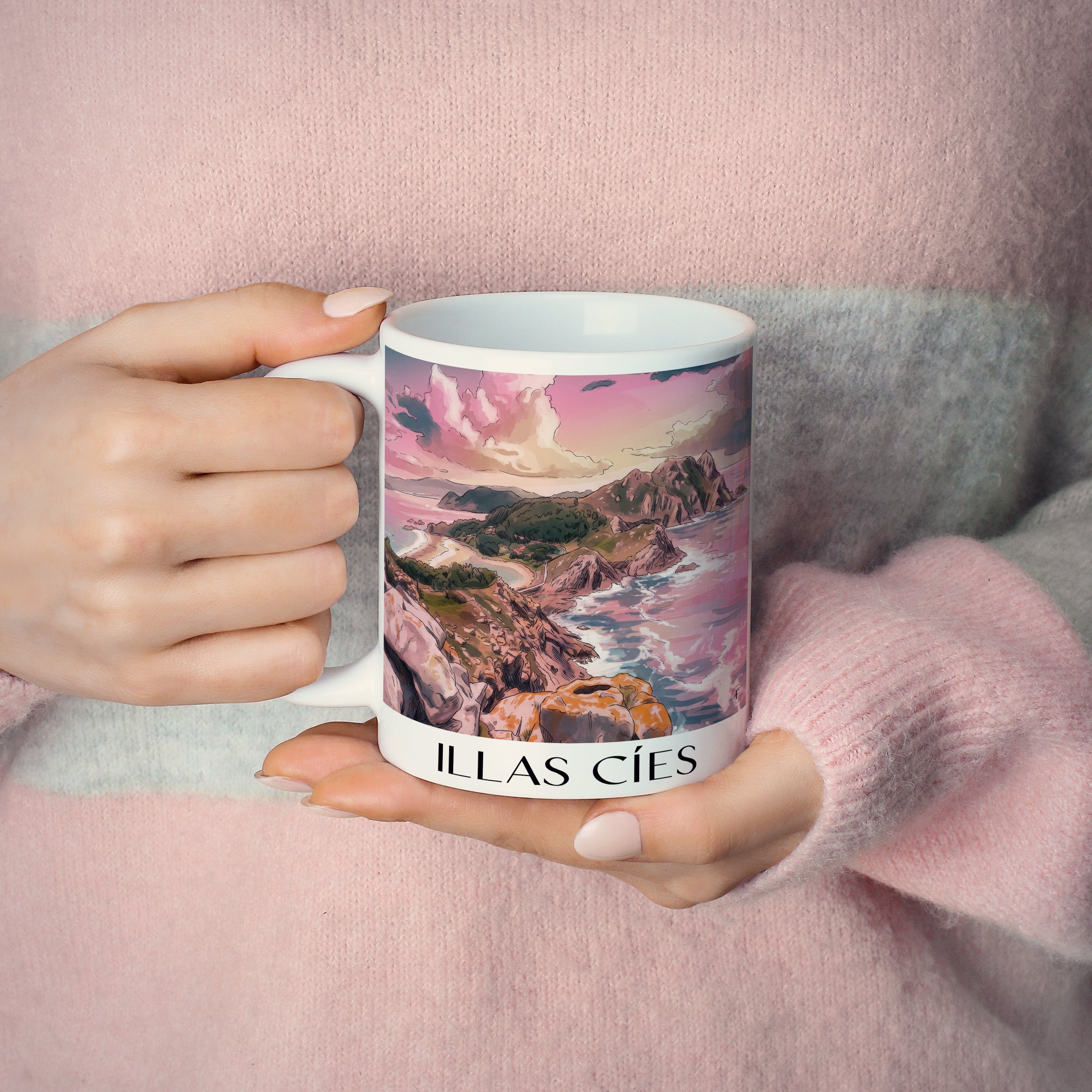 illas-cíes-spanien-spanien-kaffeebecher-aquarell-pink-rosa