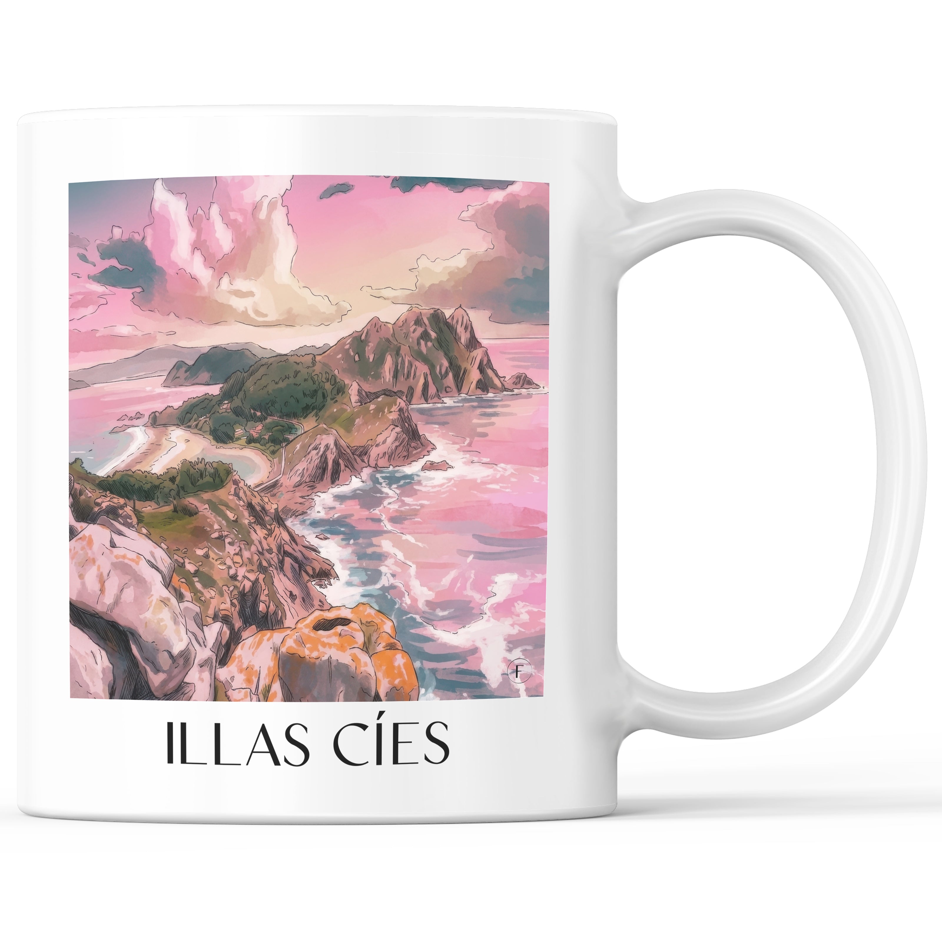 Illas Cíes Kaffeebecher - Spanien - Spanien Becher - Kaffeetasse im Aquarell Pink Stil - favplace