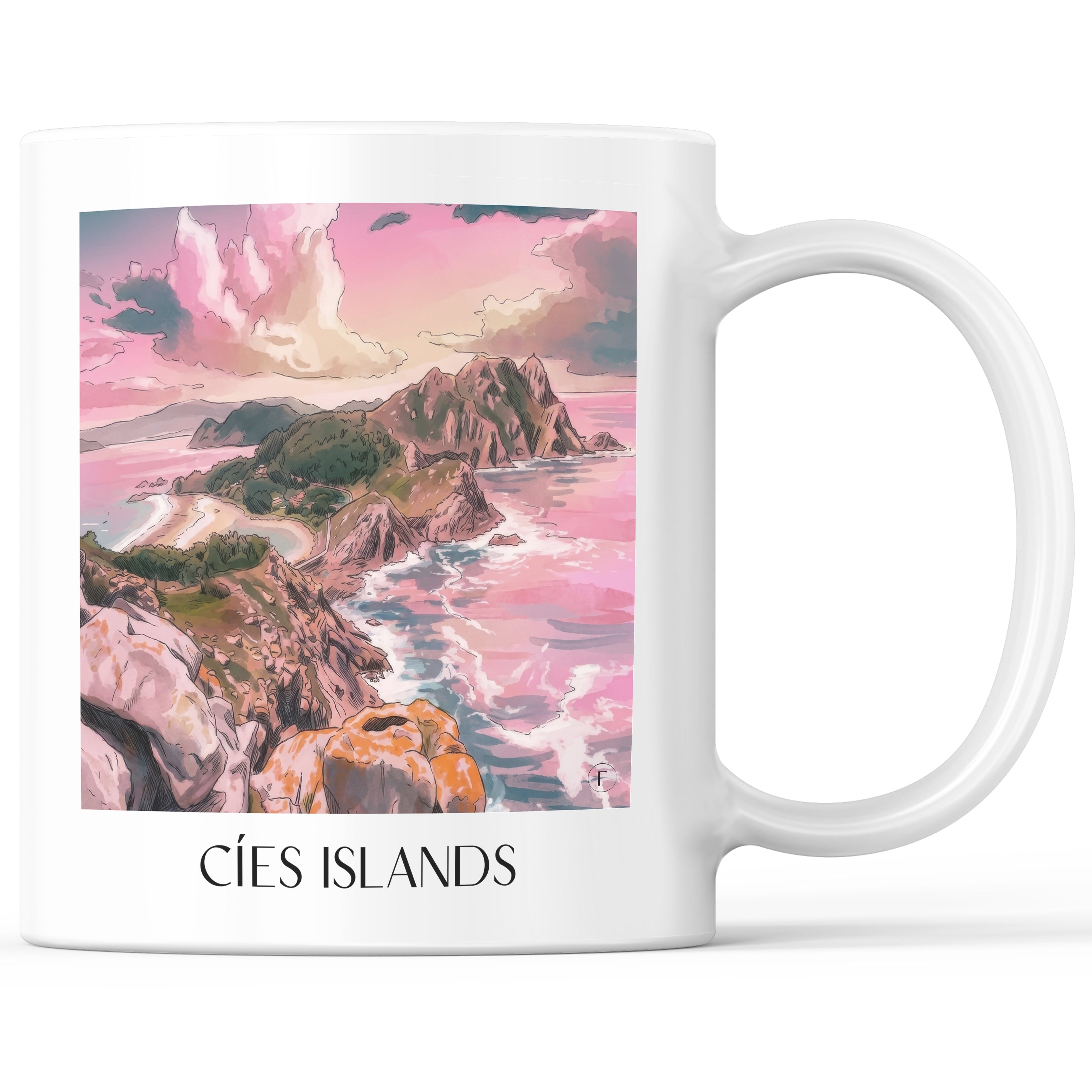 Illas Cíes Kaffeebecher - Spanien - Spanien Becher - Kaffeetasse im Aquarell Pink Stil - favplace