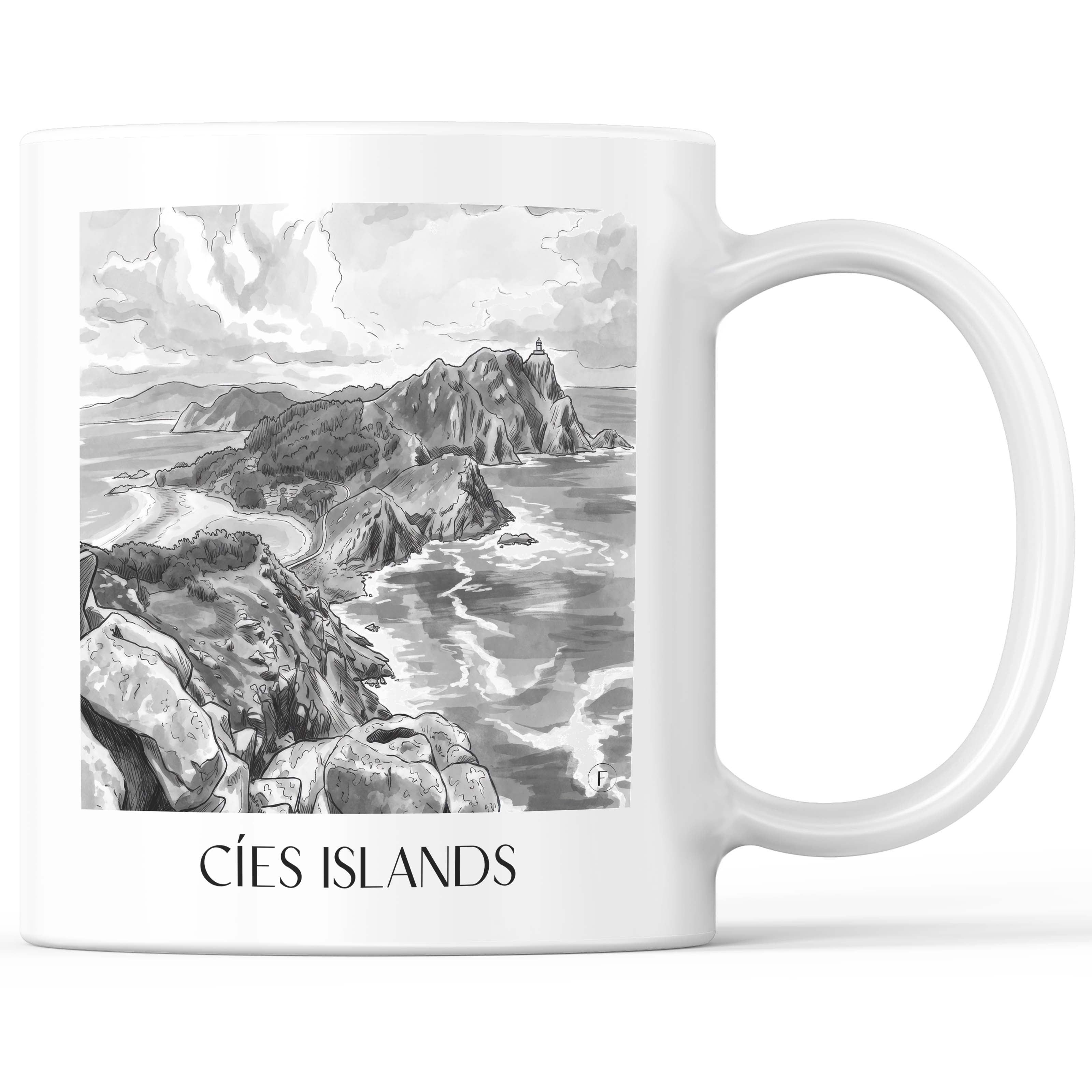 Illas Cíes Kaffeebecher - Spanien - Spanien Becher - Kaffeetasse im Aquarell Schwarz-Weiß Stil - favplace