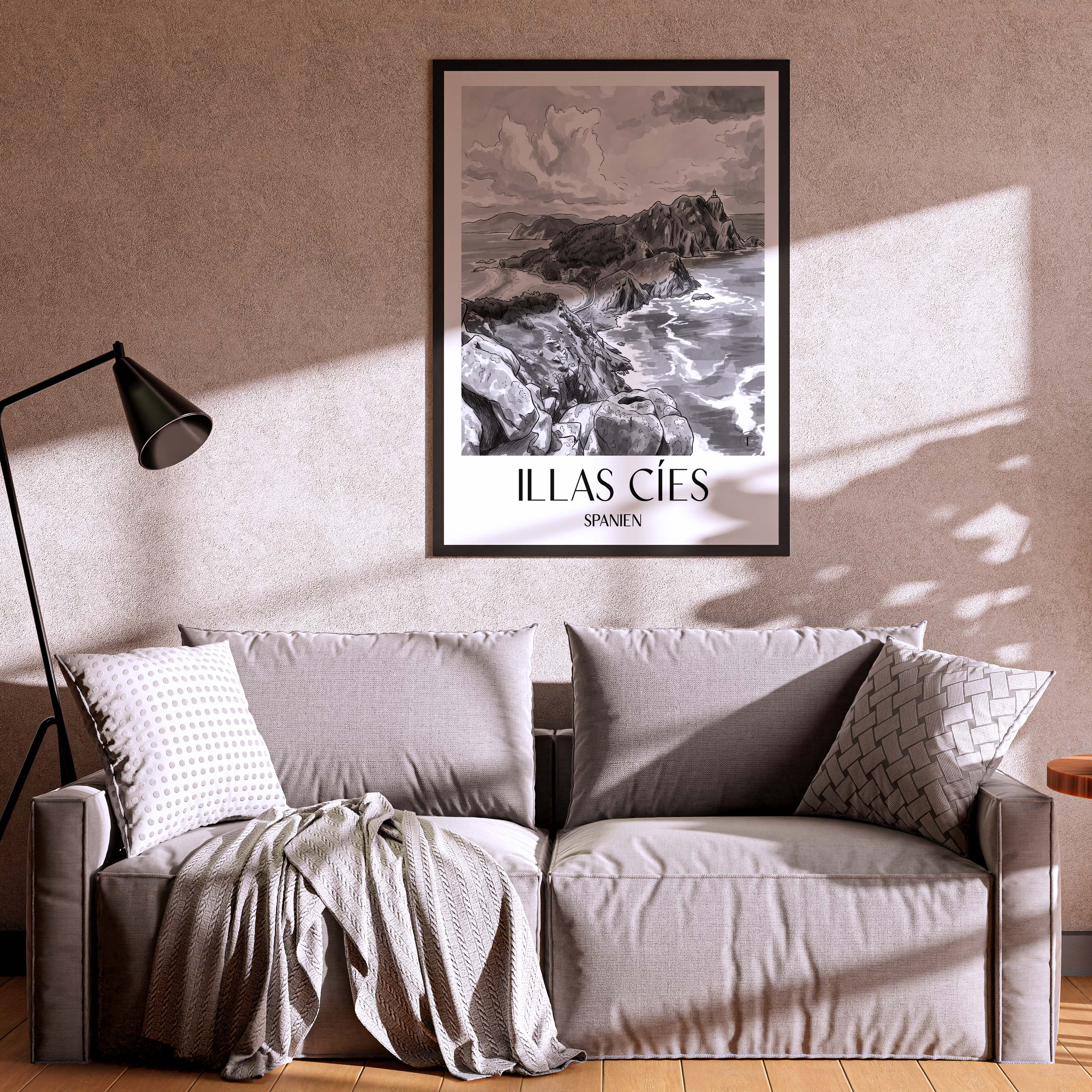 illas-cíes-spanien-spanien-poster-aquarell-schwarz-weiss