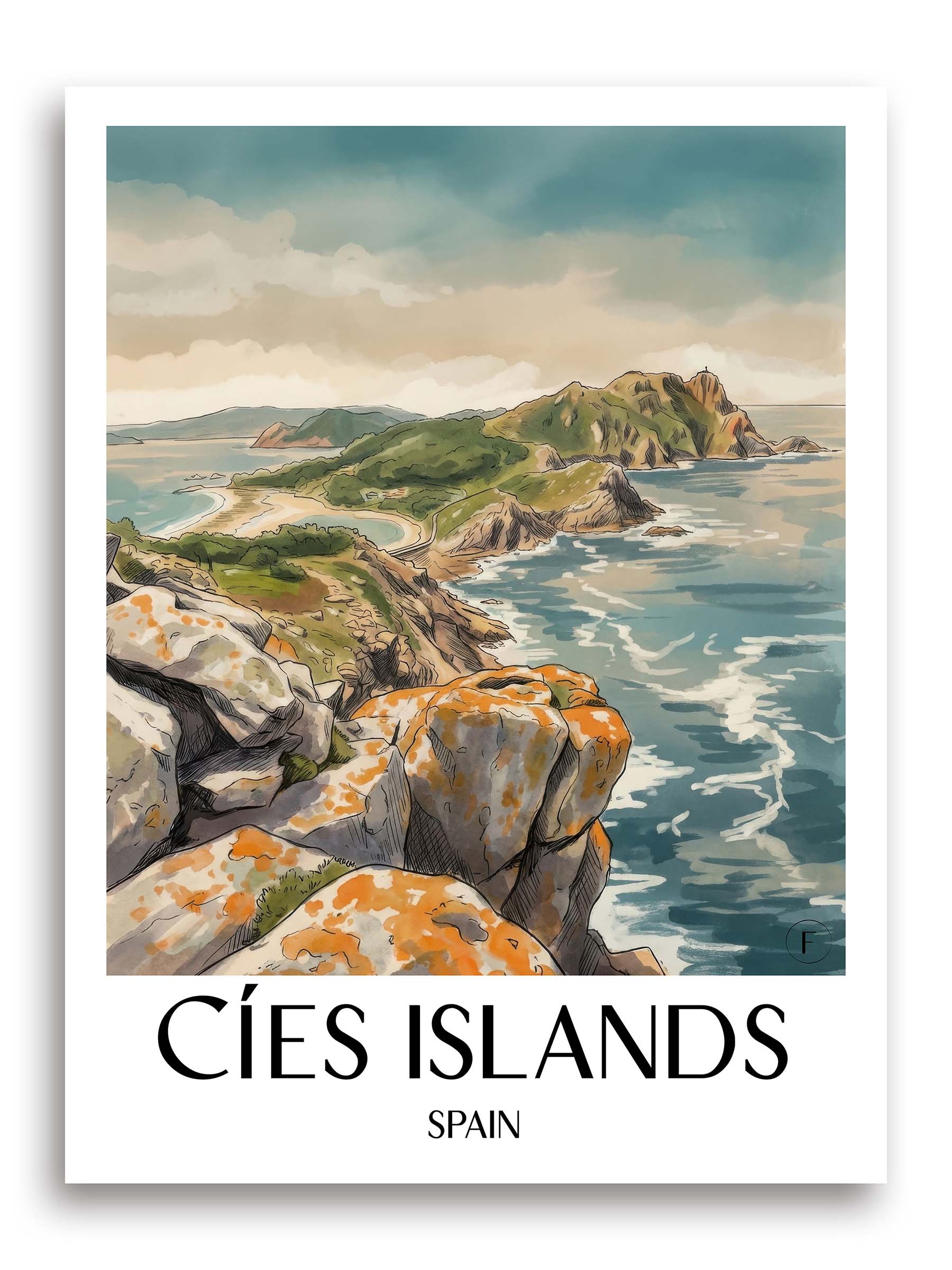 Illas Cíes Poster - Spanien - Spanien Kunstdruck - Aquarell von A4 bis A1 - favplace