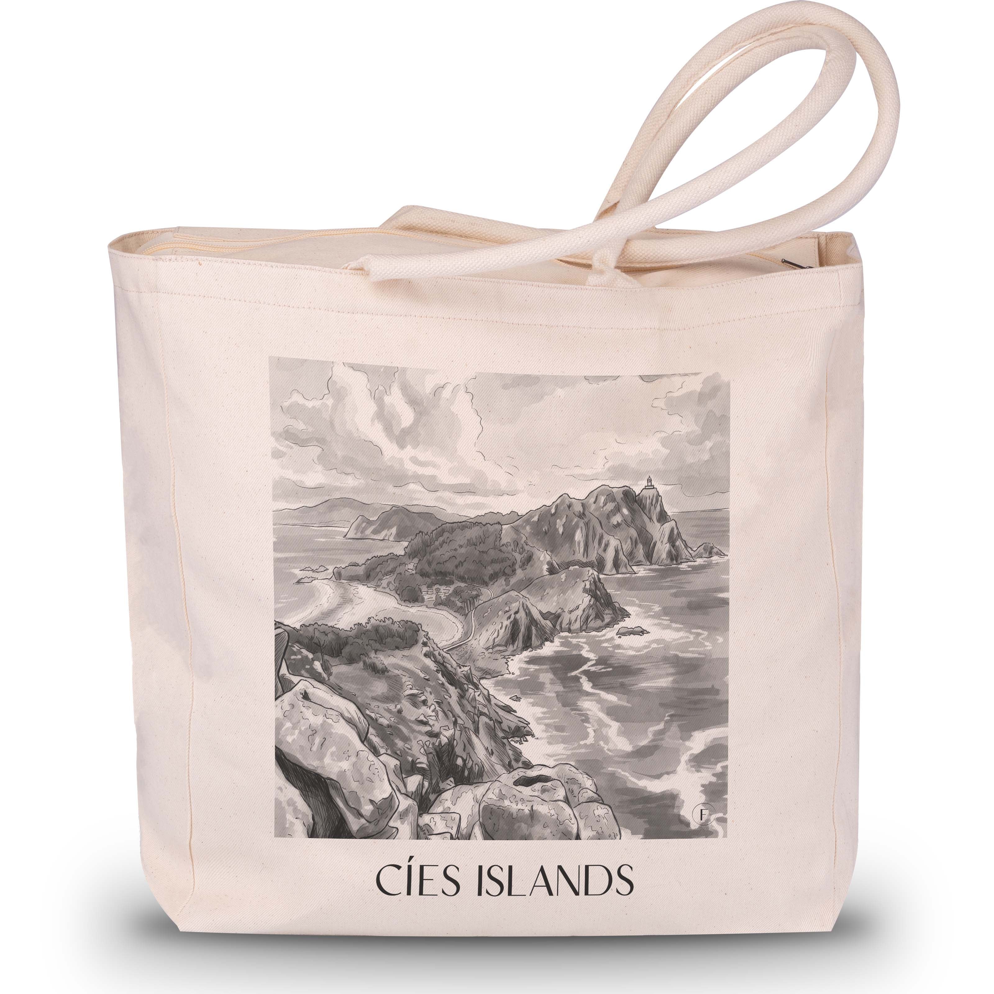 Illas Cíes Shopping Tasche - Spanien - Spanien Tote Bag - Einkaufstasche im Aquarell Schwarz-Weiß Stil - favplace