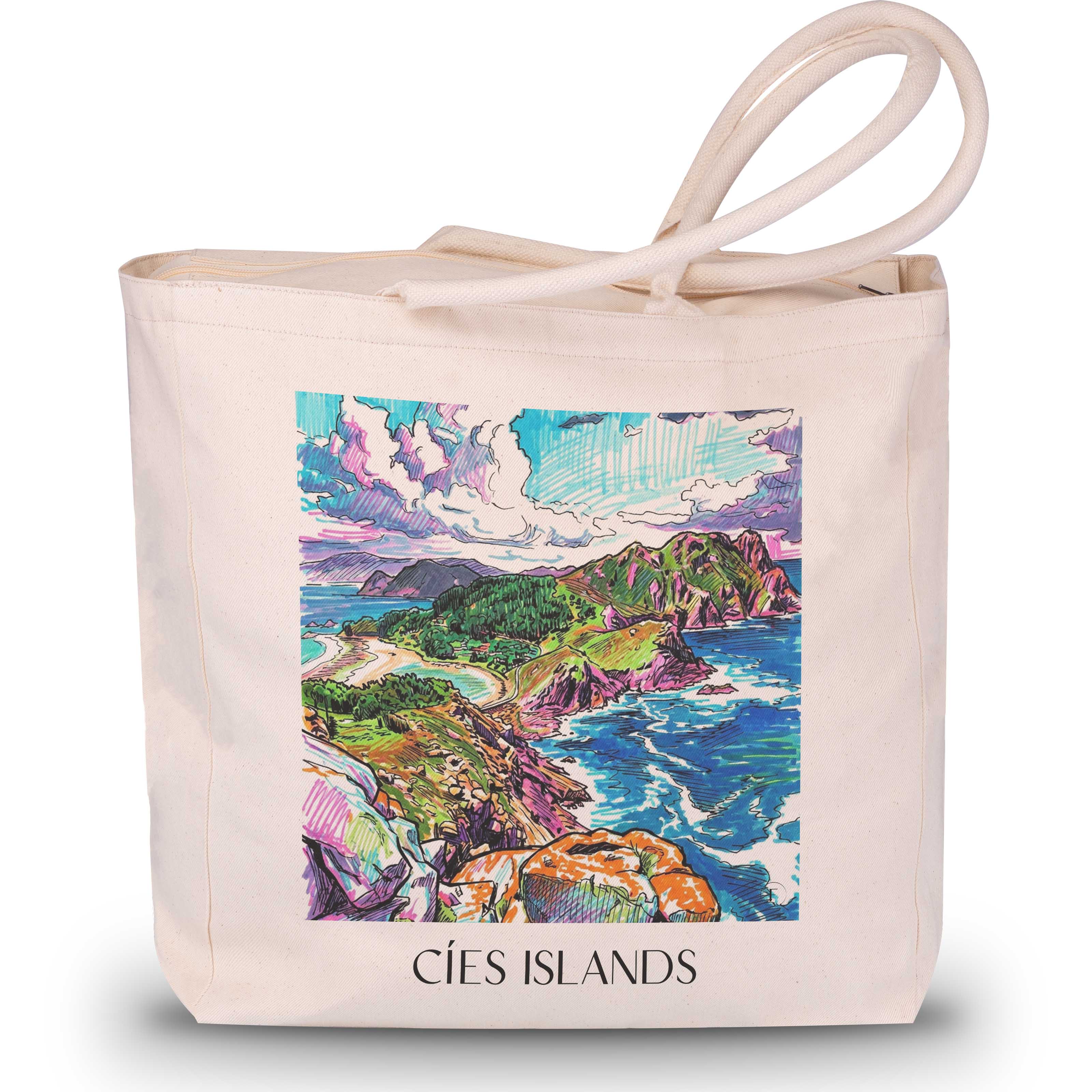Illas Cíes Shopping Tasche - Spanien - Spanien Tote Bag - Einkaufstasche im Tag Graffiti Stil - favplace