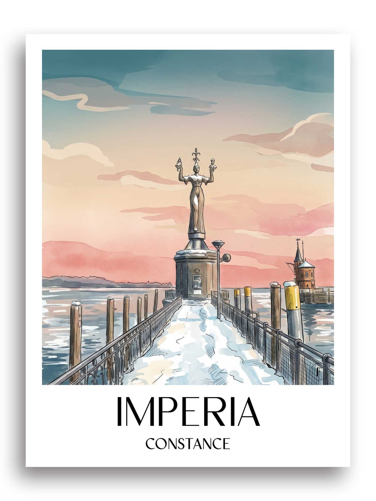 Imperia Poster - Konstanz - Deutschland Kunstdruck - Aquarell von A4 bis A1 - favplace