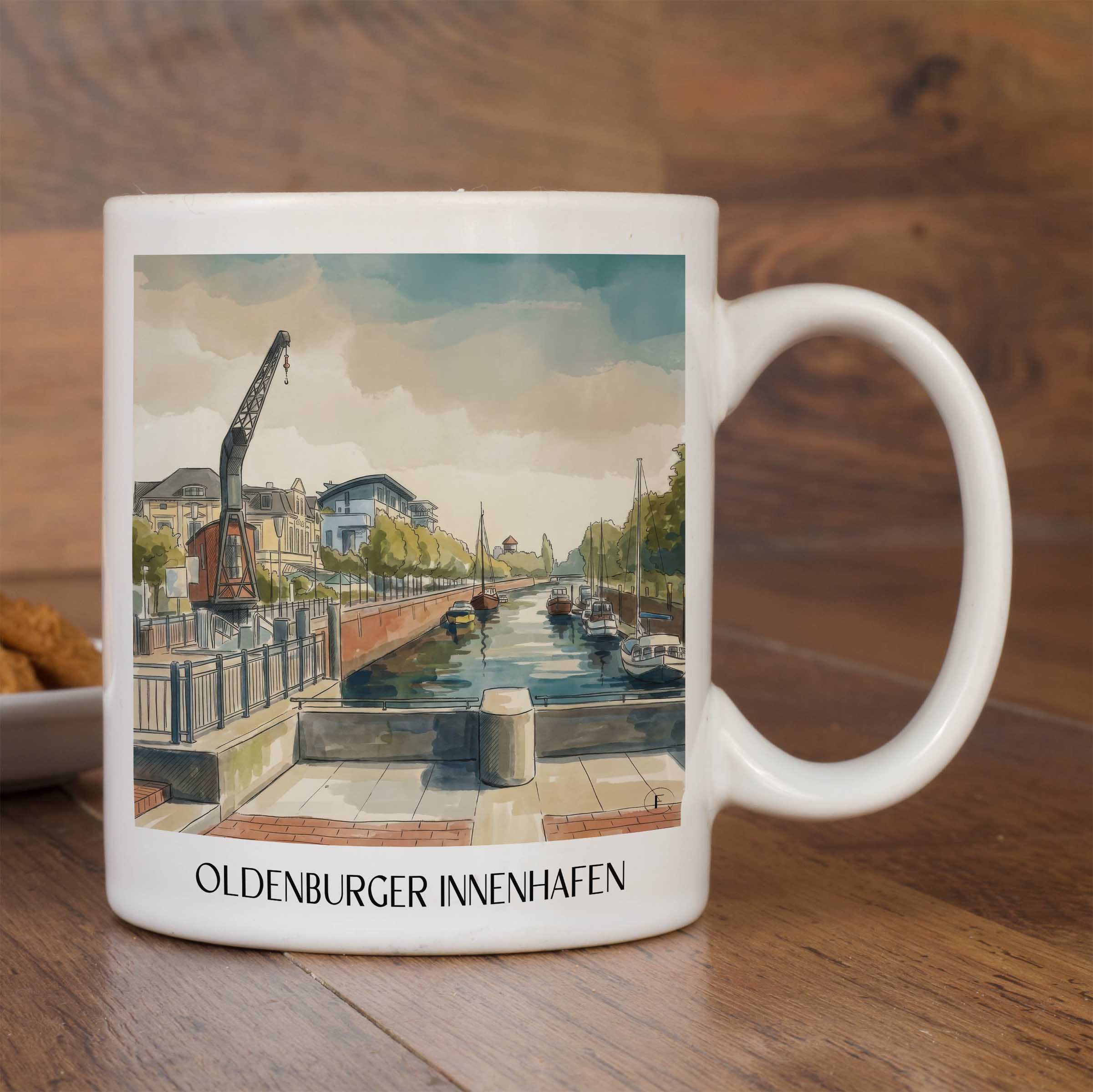 innenhafen-oldenburg-deutschland-kaffeebecher-aquarell