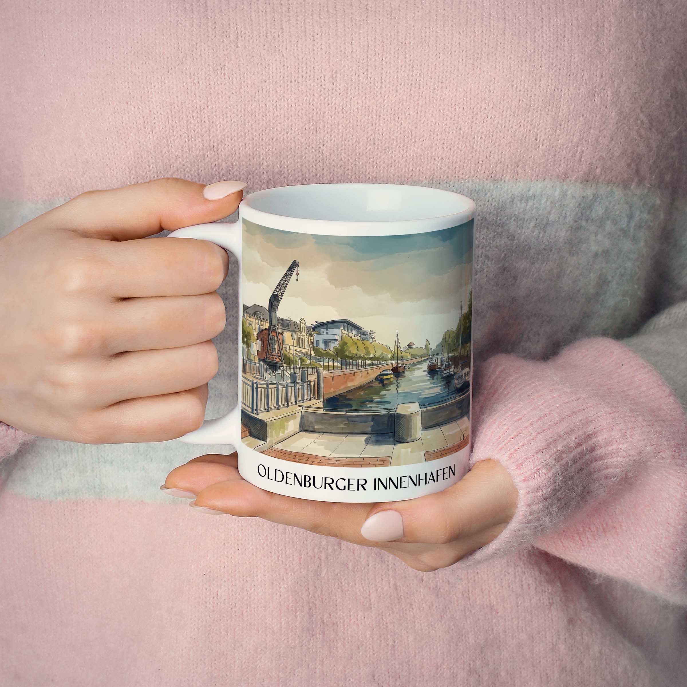 innenhafen-oldenburg-deutschland-kaffeebecher-aquarell