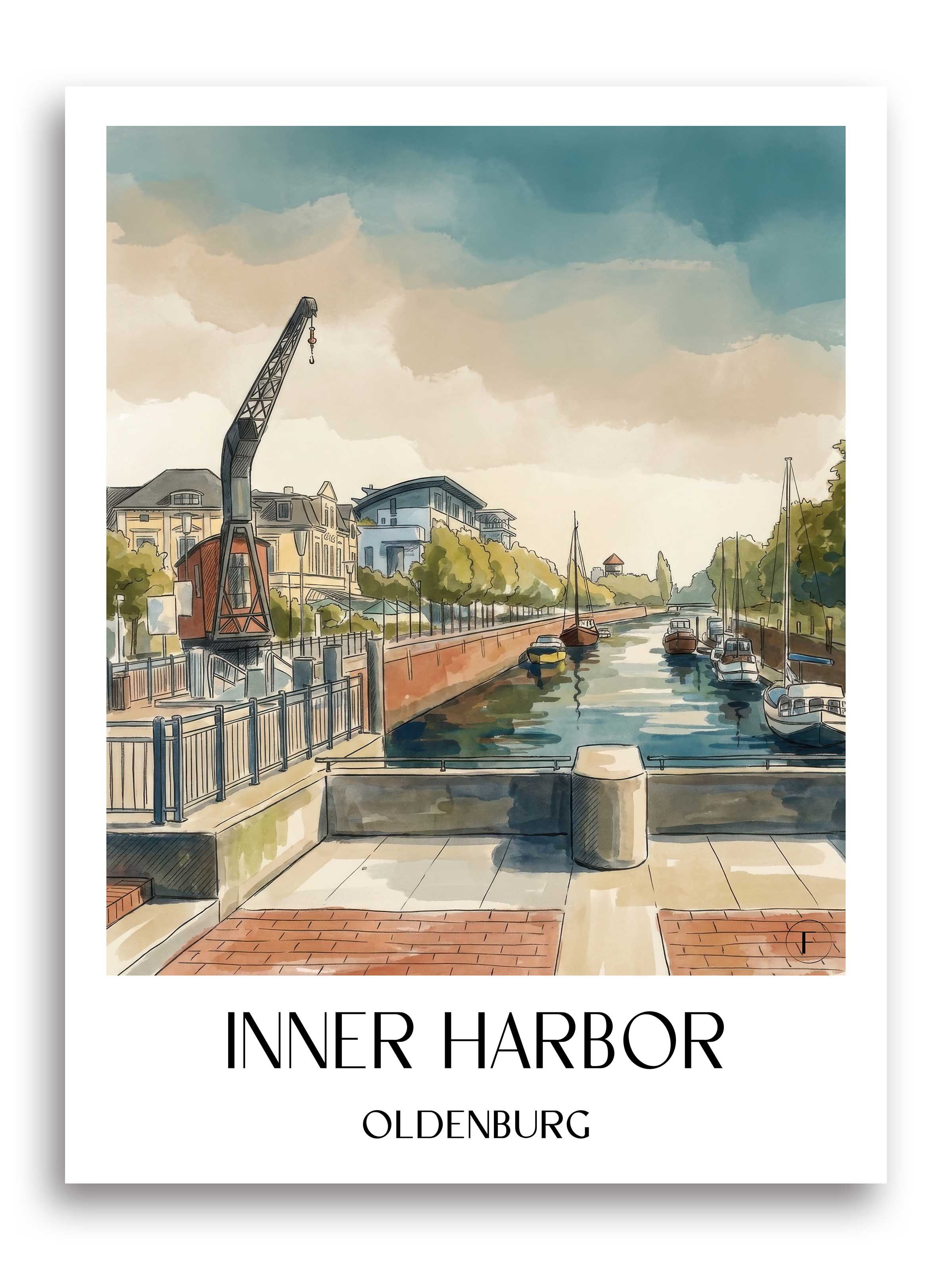 Innenhafen Poster - Oldenburg - Deutschland Kunstdruck - Aquarell von A4 bis A1 - favplace