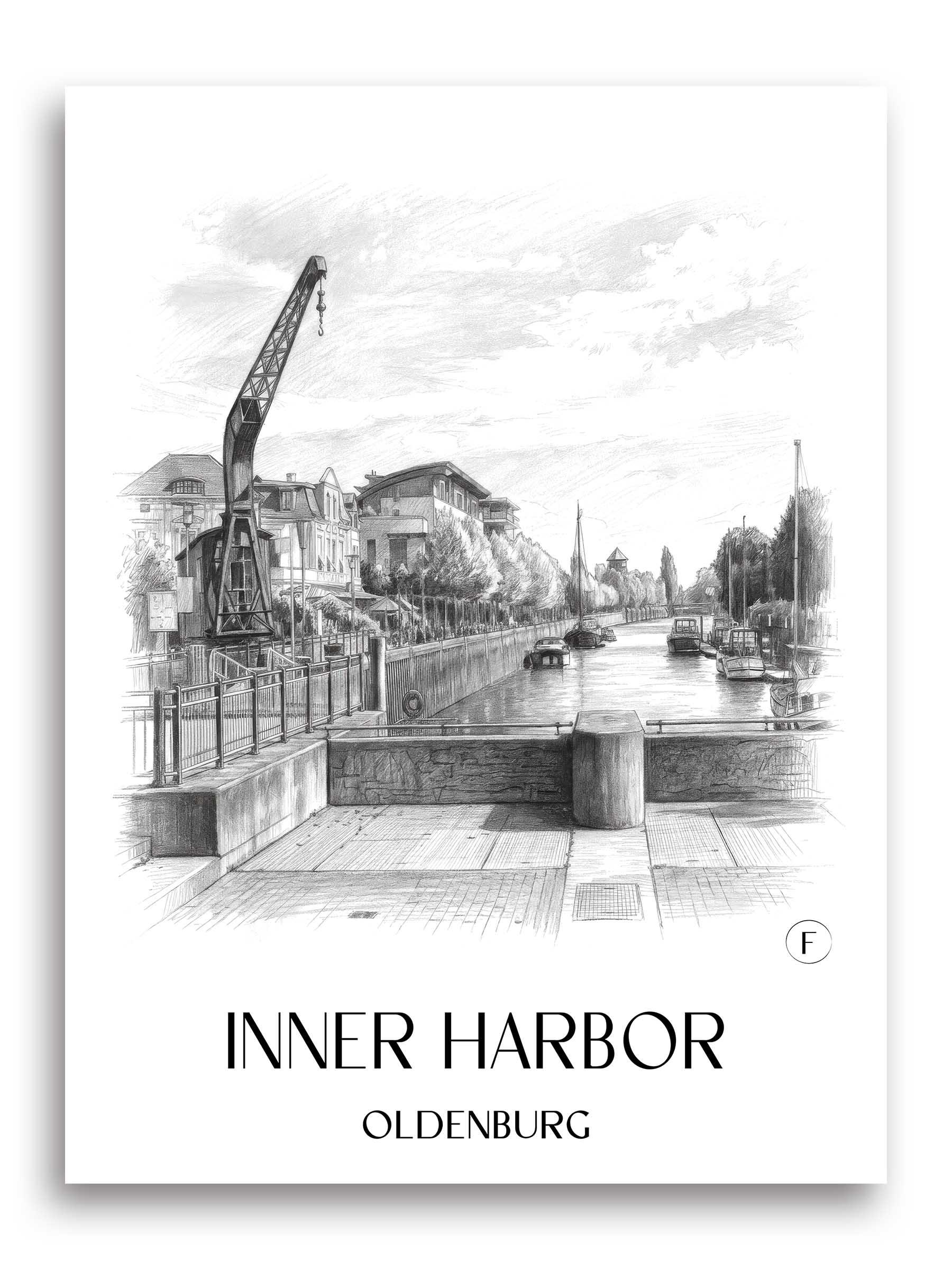 Innenhafen Poster - Oldenburg - Deutschland Kunstdruck - Zeichnung von A4 bis A1