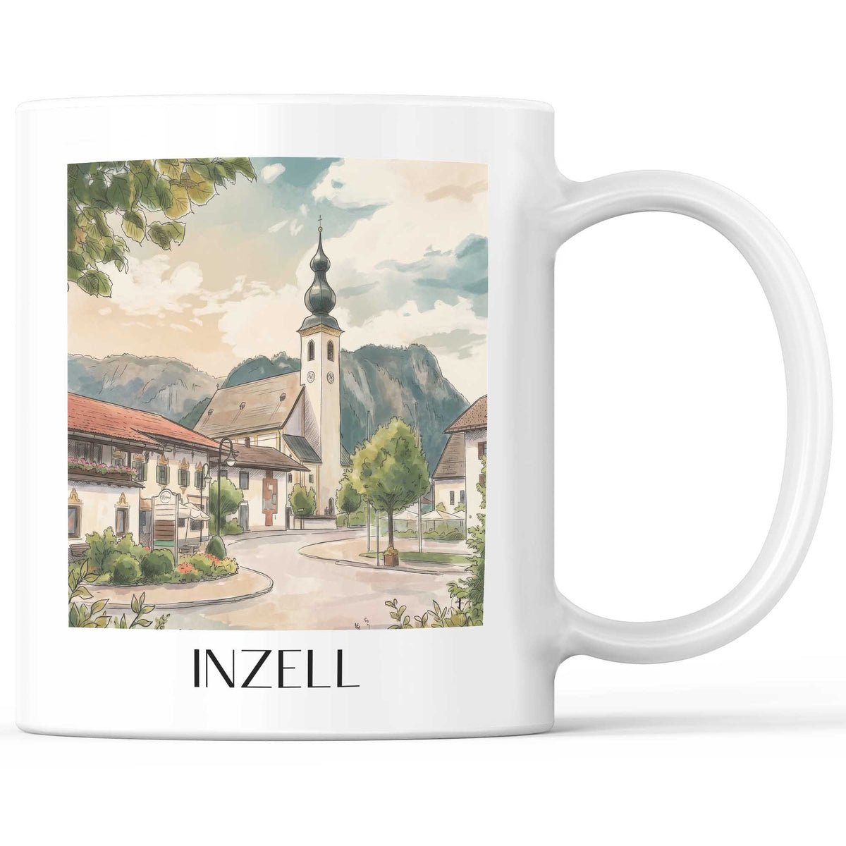 Inzell Kaffeebecher - Chiemgau - Deutschland Becher - Kaffeetasse im Aquarell Stil - favplace