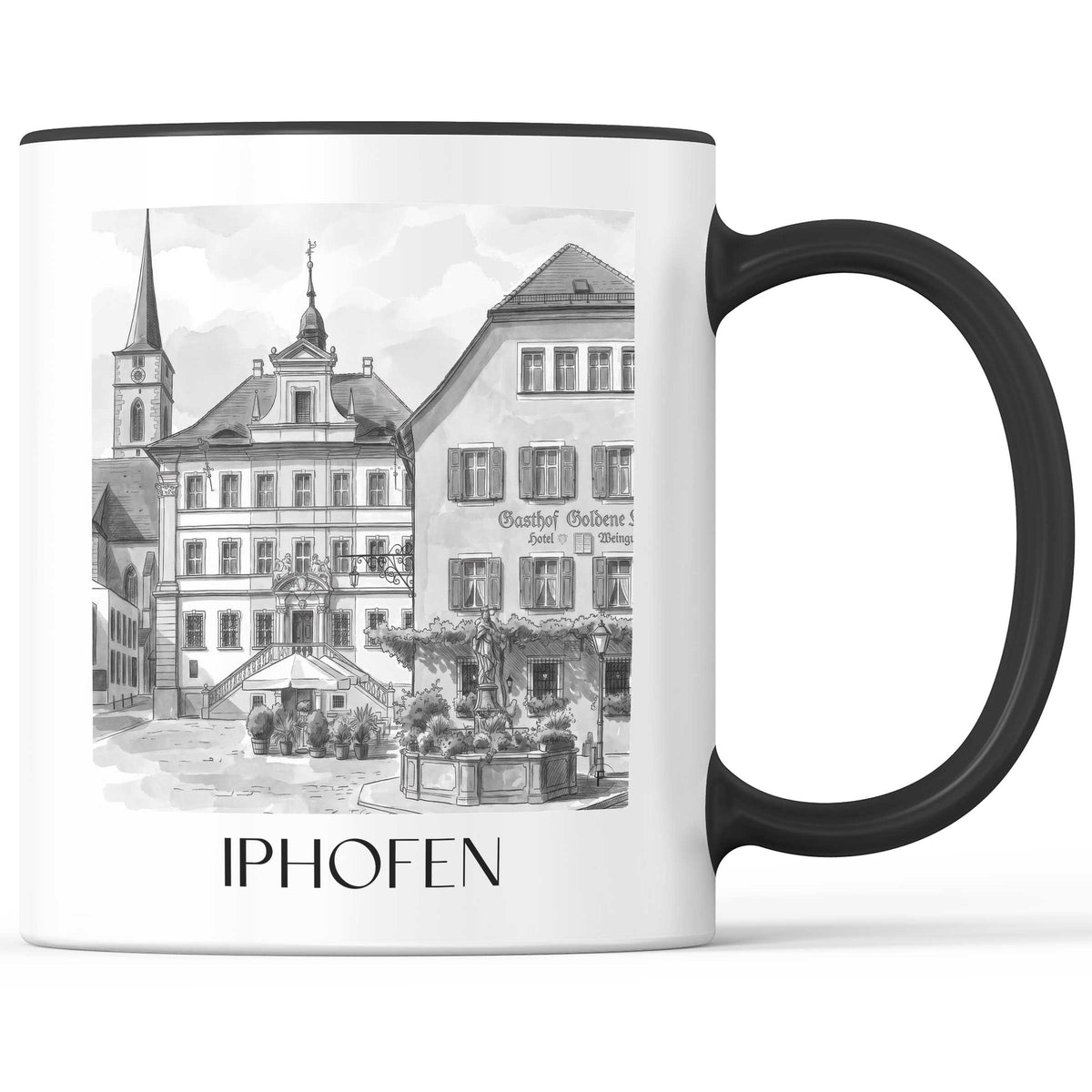 Iphofen - Deutschland Becher - Kaffeetasse im Aquarell Schwarz-Weiß Stil - favplace