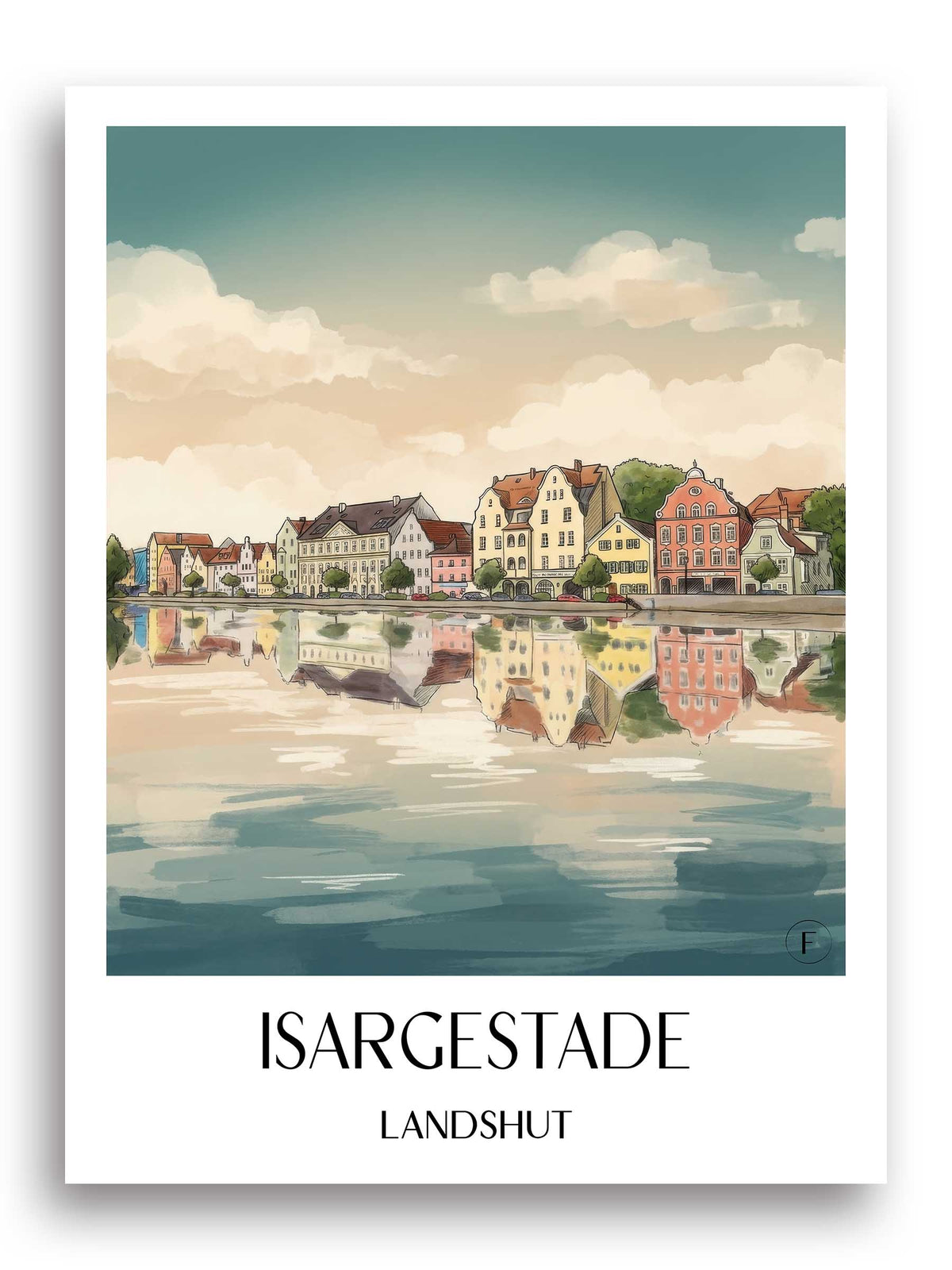isargestade-landshut-deutschland-poster-aquarell
